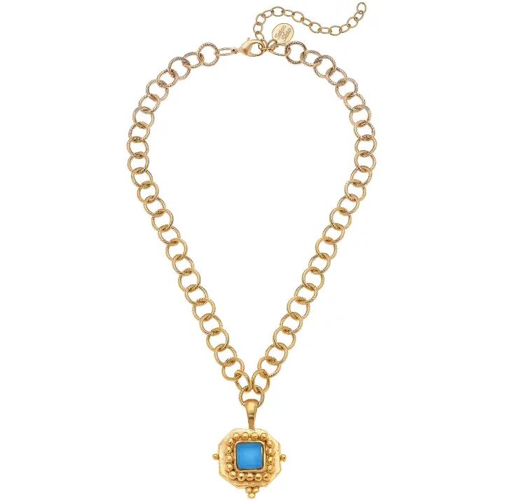 [Susan Shaw] Square Aqua French Glass Necklace
