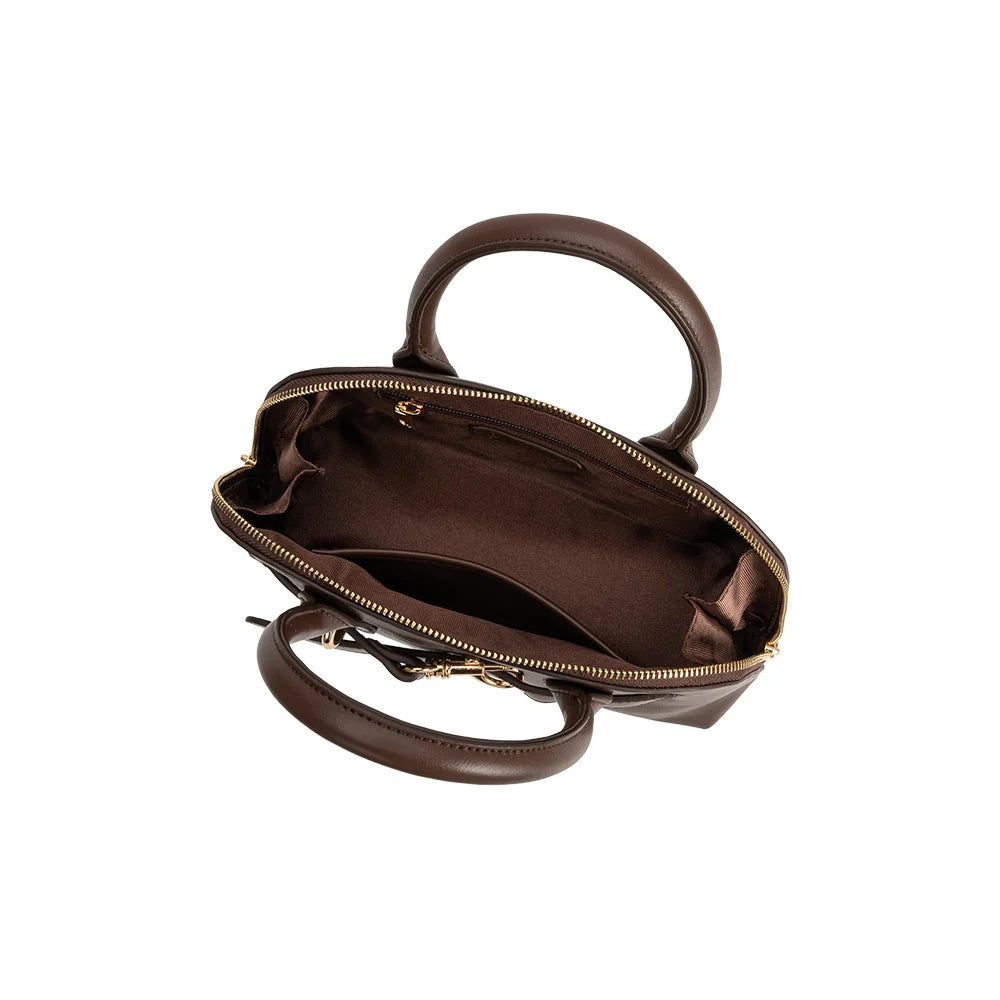 Rue Small Vegan Leather Top Handle Belted Bag-Espresso