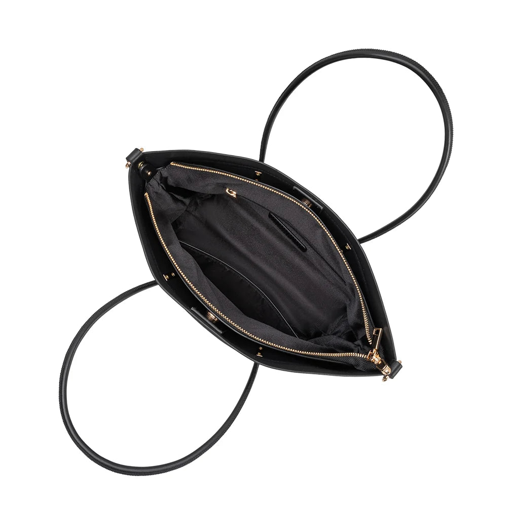Hazel Vegan Leather Tote Bag-Black