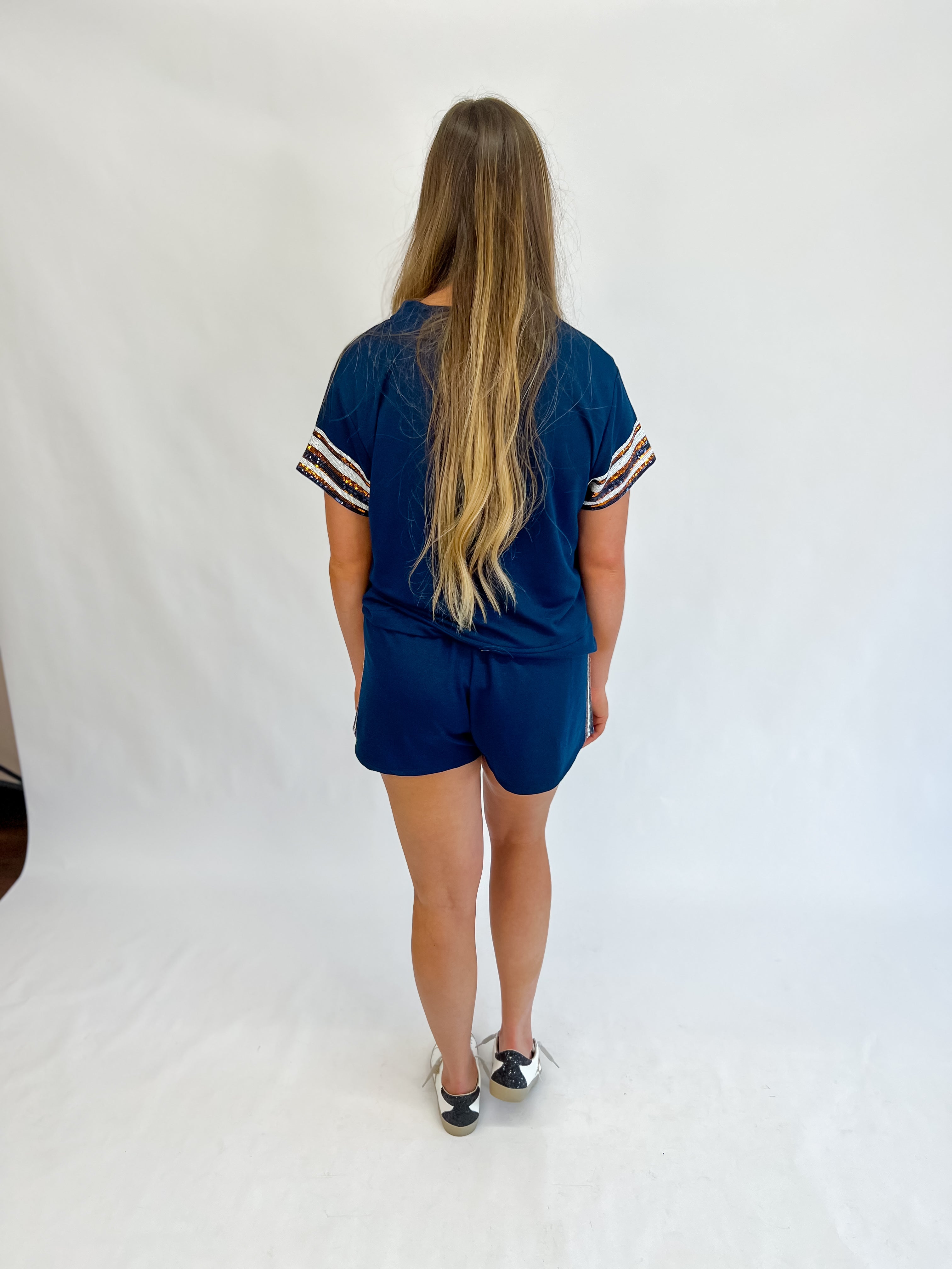 [Mary Square] Lauren Navy & Orange Short Set