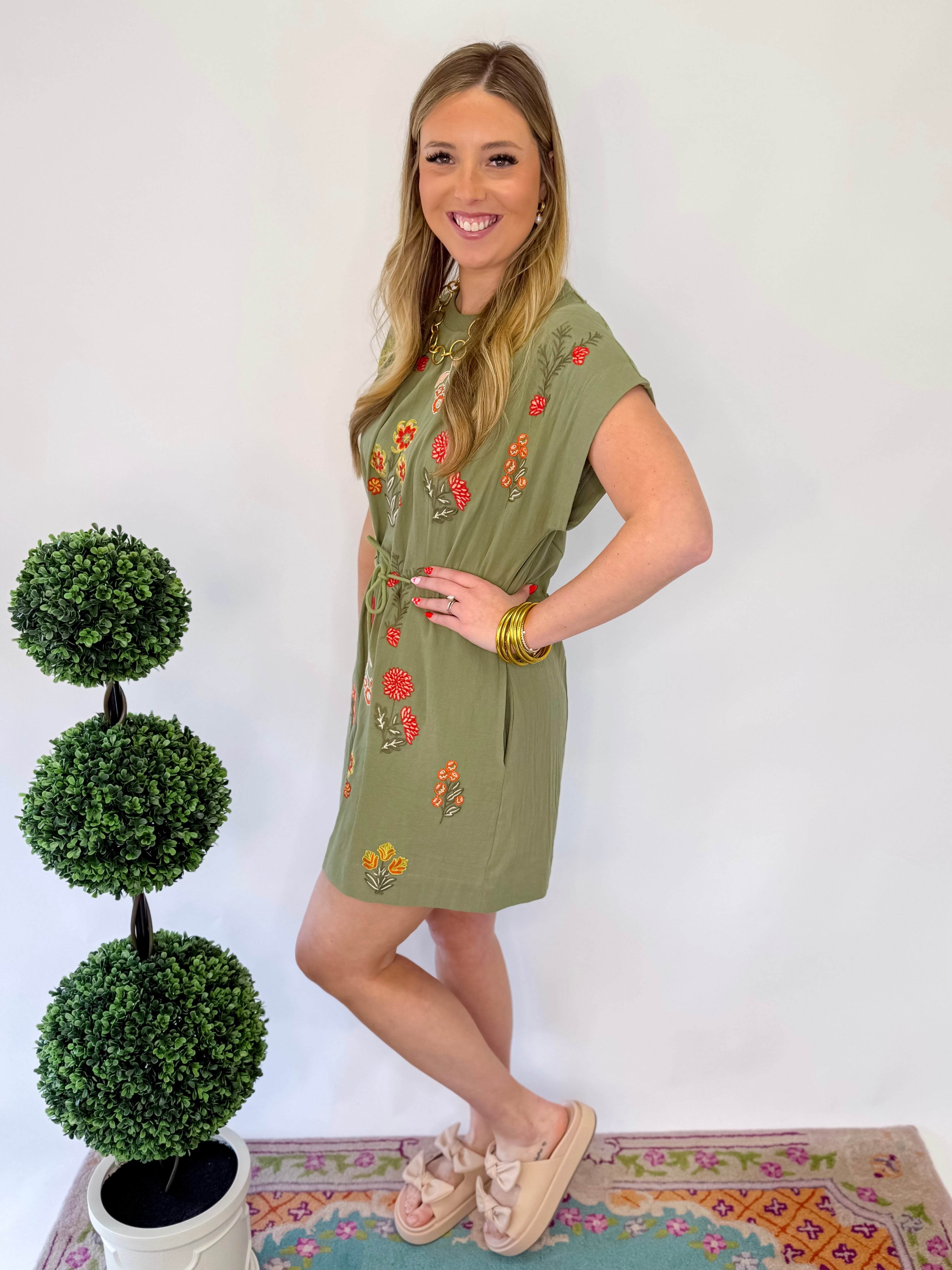 Wildflower Embroidered Dress - Sage