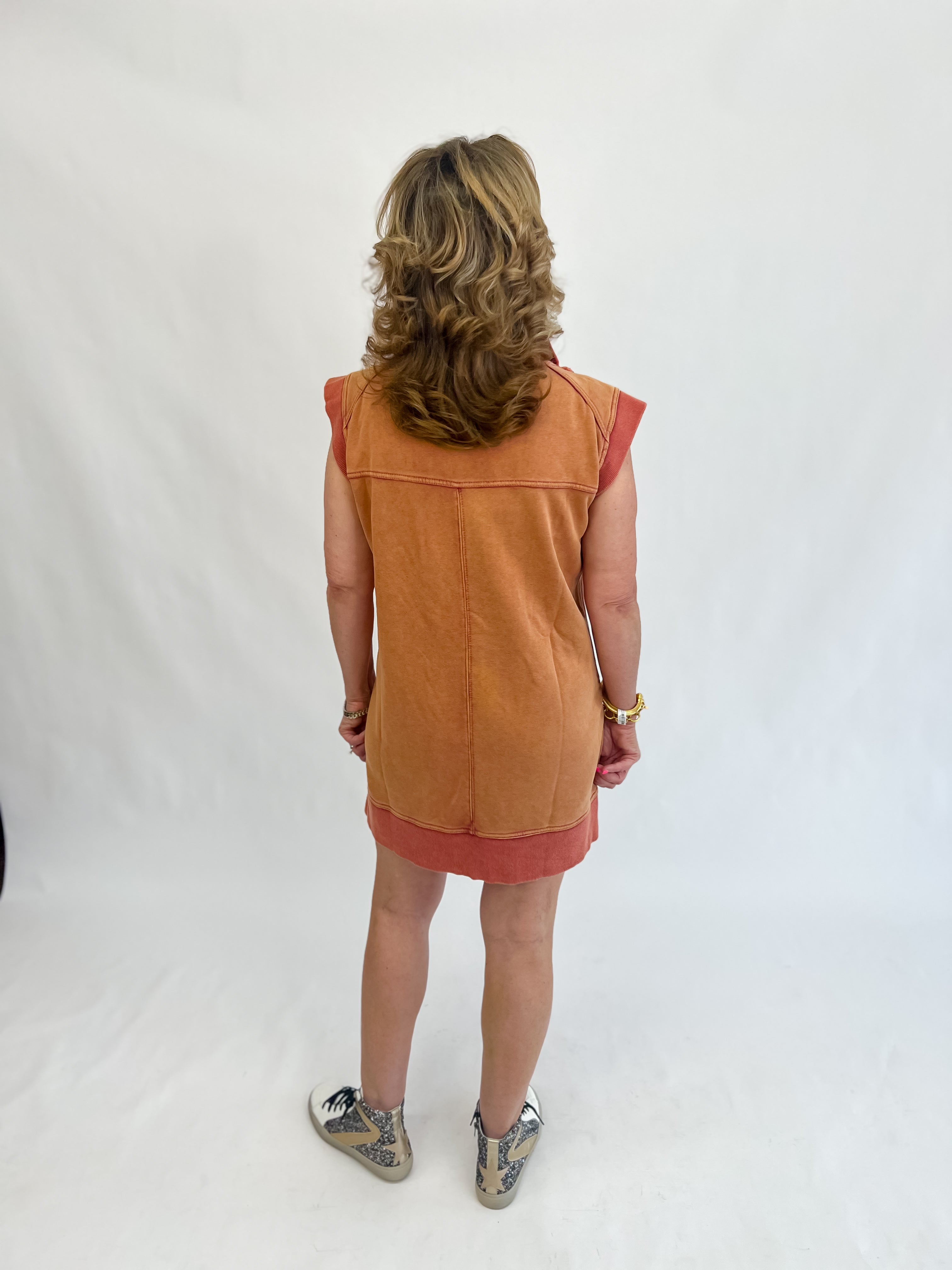 Sporty Mineral-Washed Vest Dress-Rust