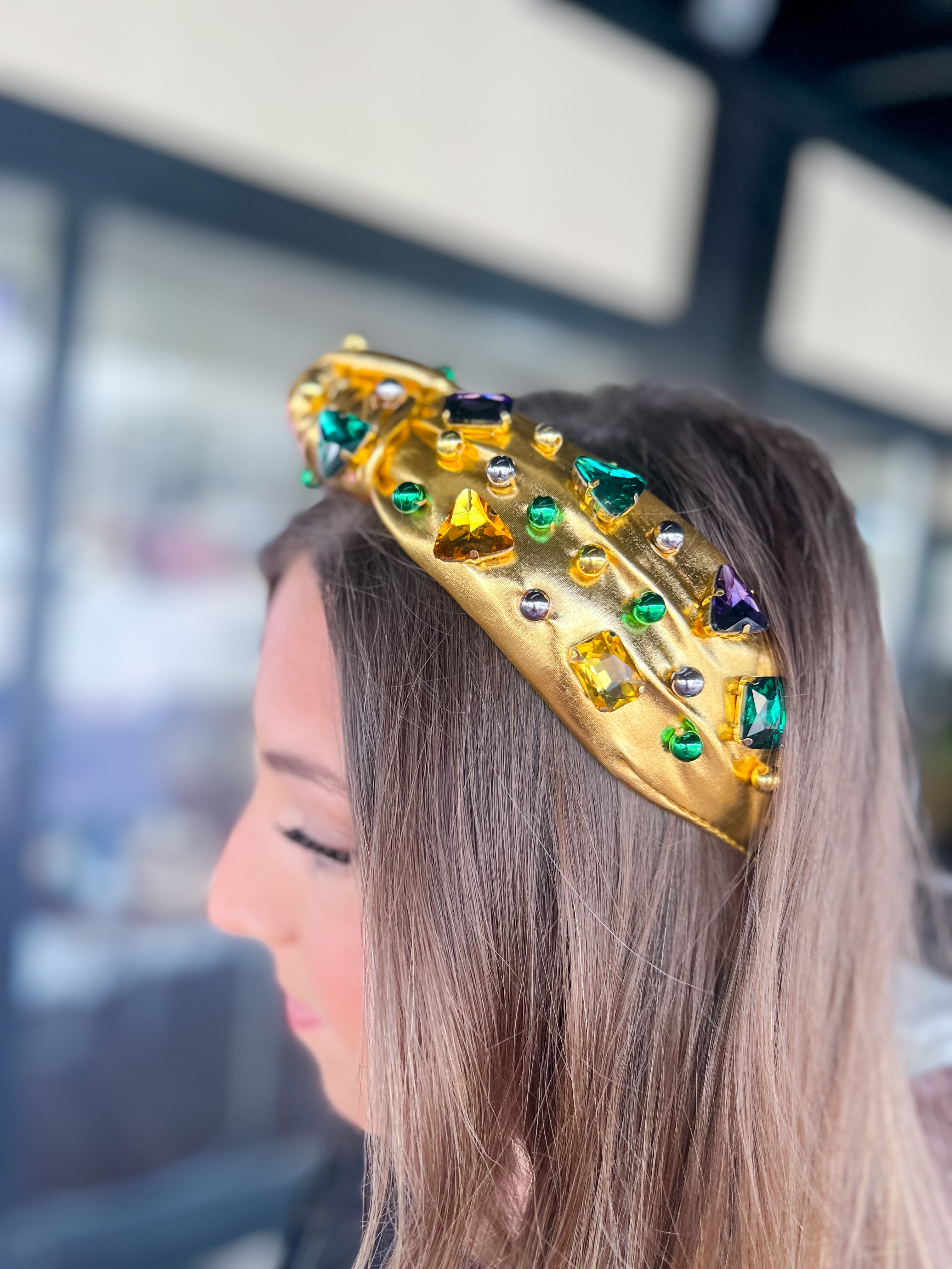 [Brianna Cannon] Gold Mardi Gras Headband-Beads and Crystals