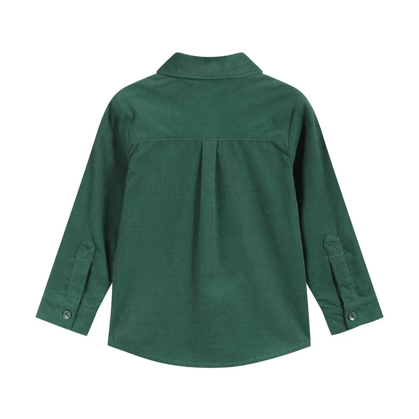 Boys Green Corduroy Santa Dress Shirt