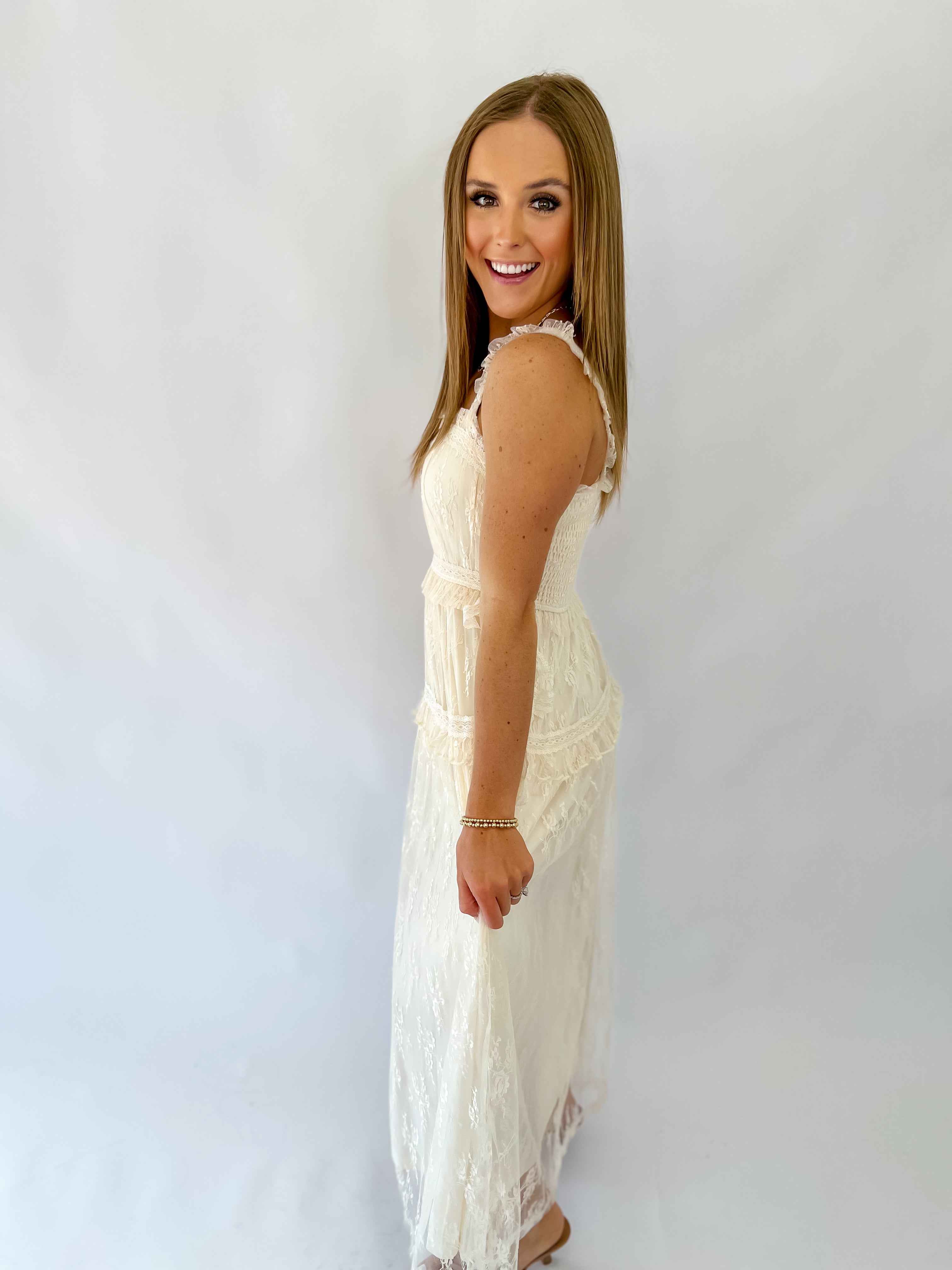 Delicate Lace Maxi Dress - Ecru