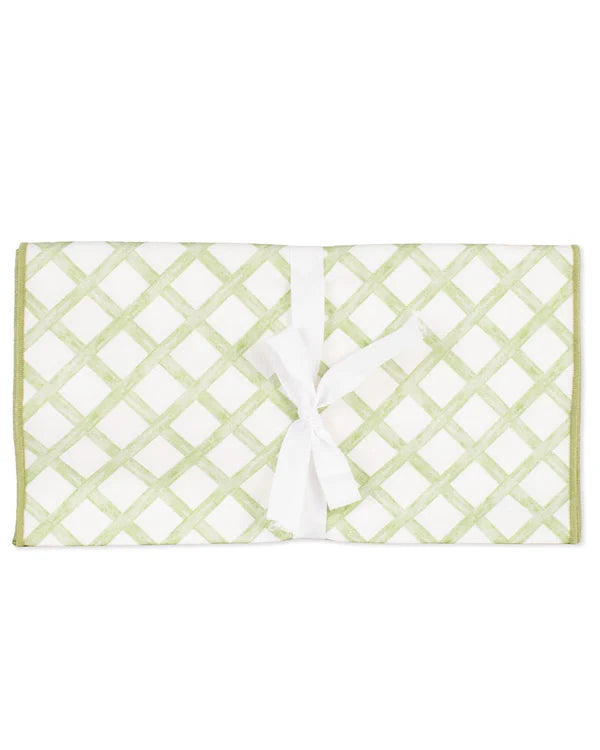 Watercolor Trellis Runner 13 x 60 - White/Green