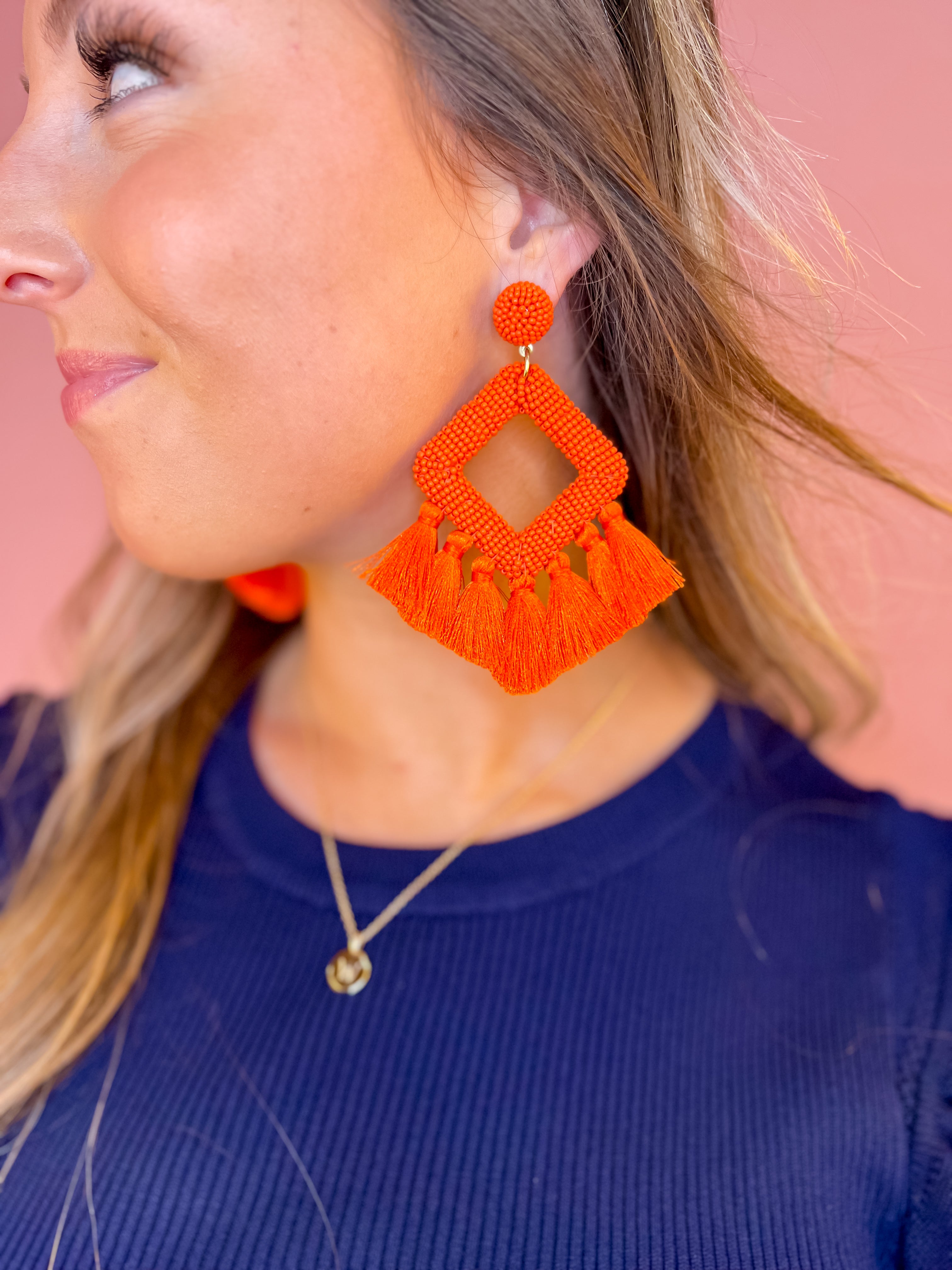 [Jess Lea] Ellie Fringe Drop Earrings-Orange