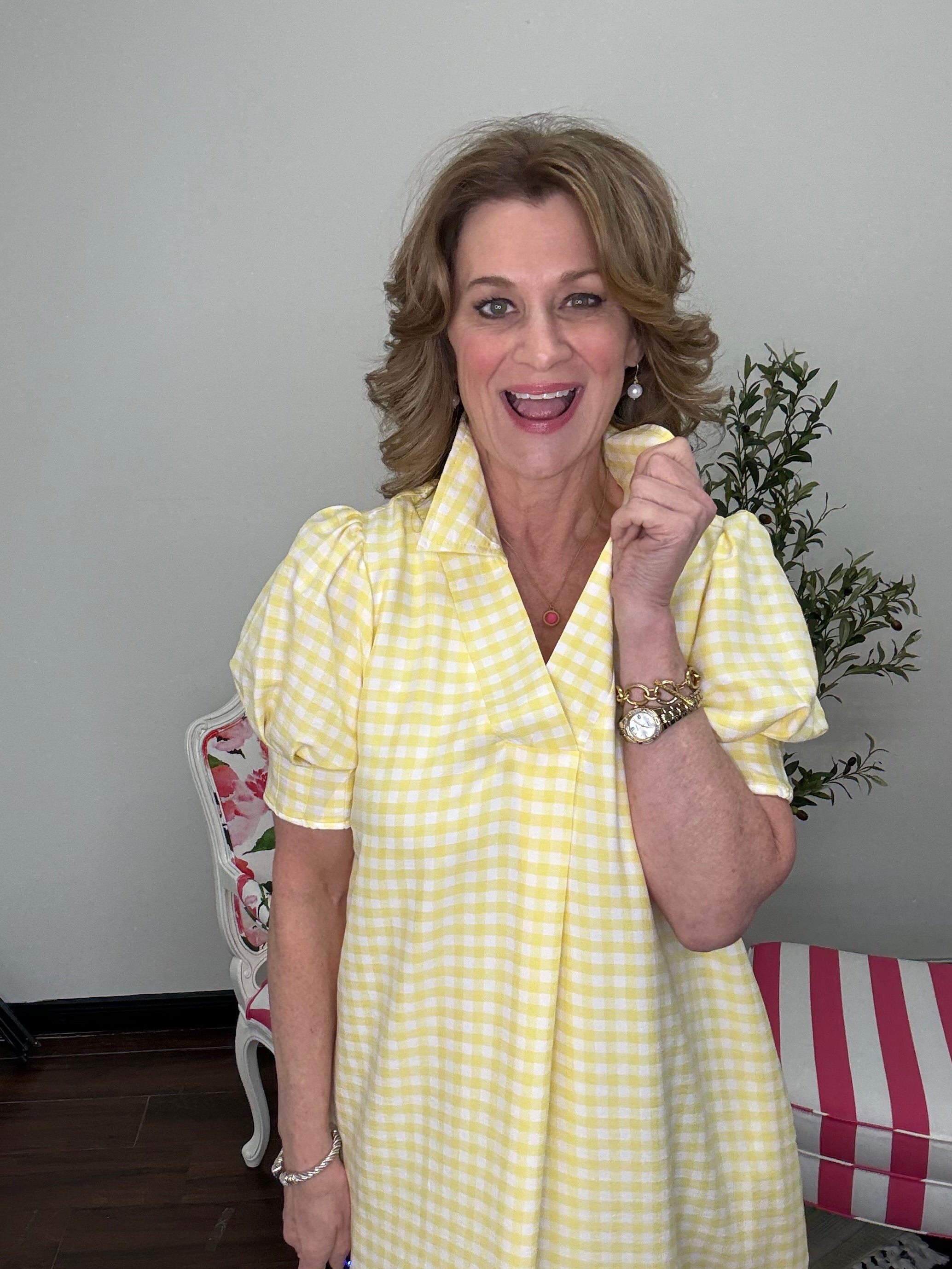 Nora Gingham Midi Dress - Lemon