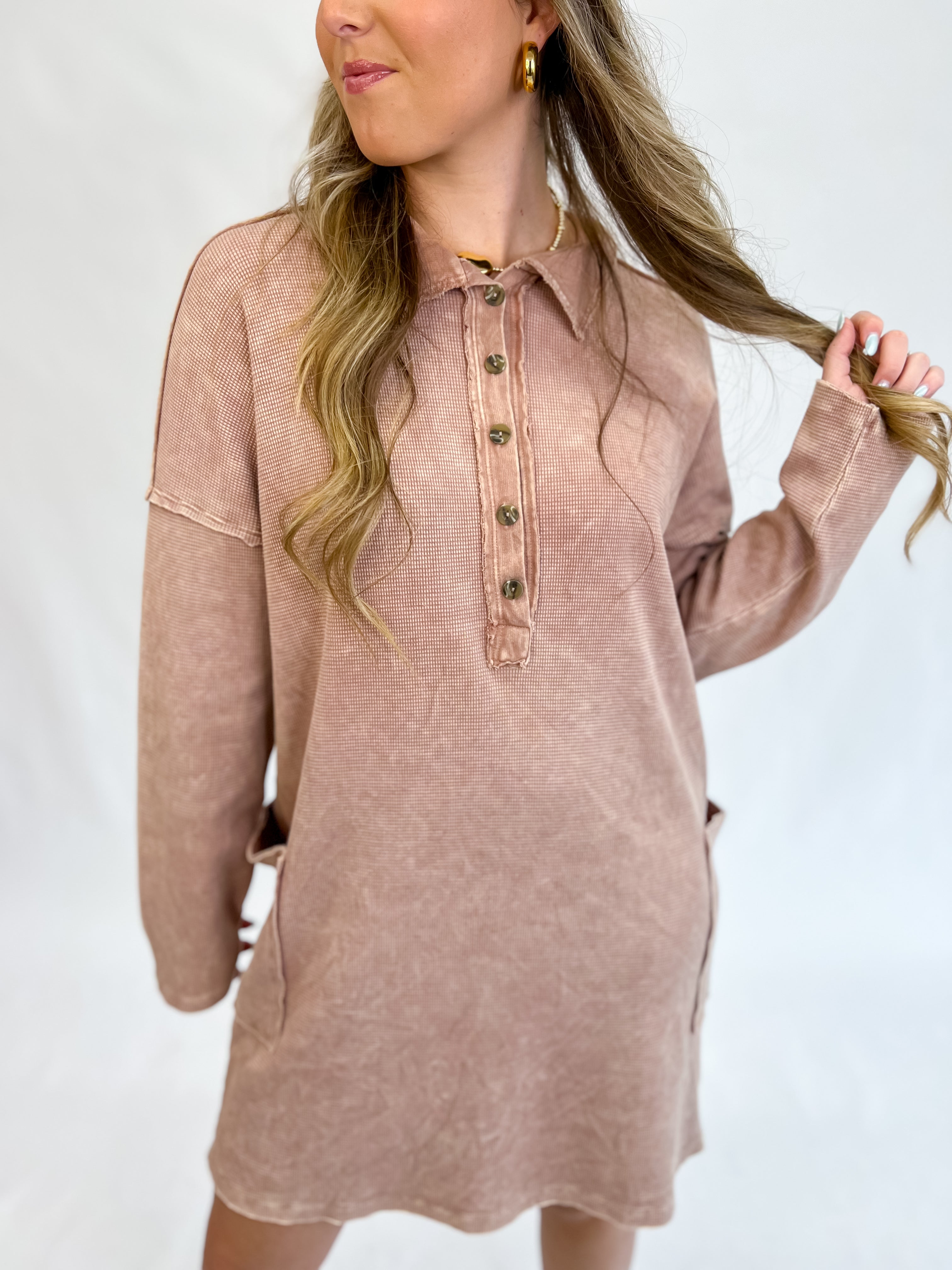 Mineral Wash Polo Dress-Sugar Rose