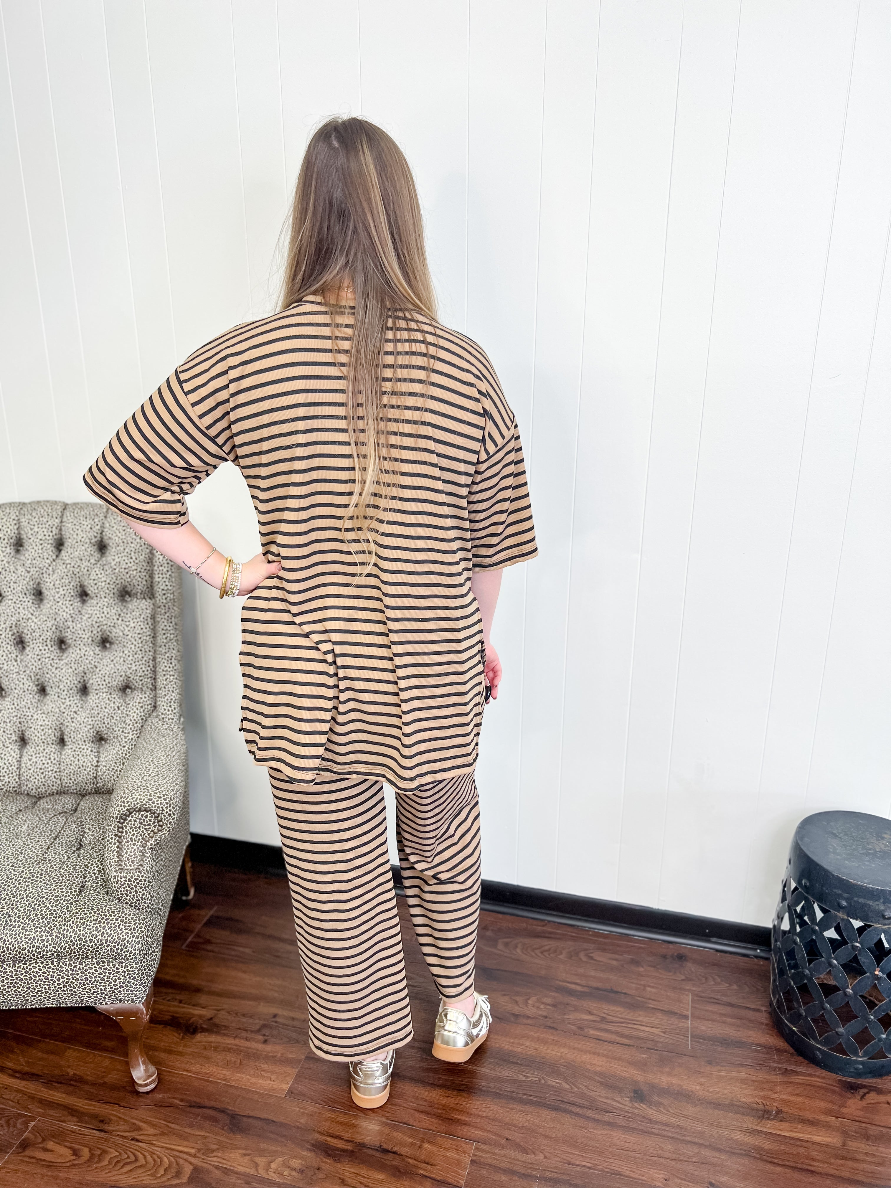 Over-sized Taupe Striped Top