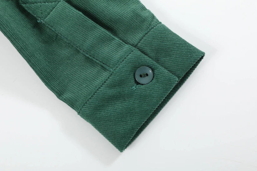 Boys Green Corduroy Santa Dress Shirt