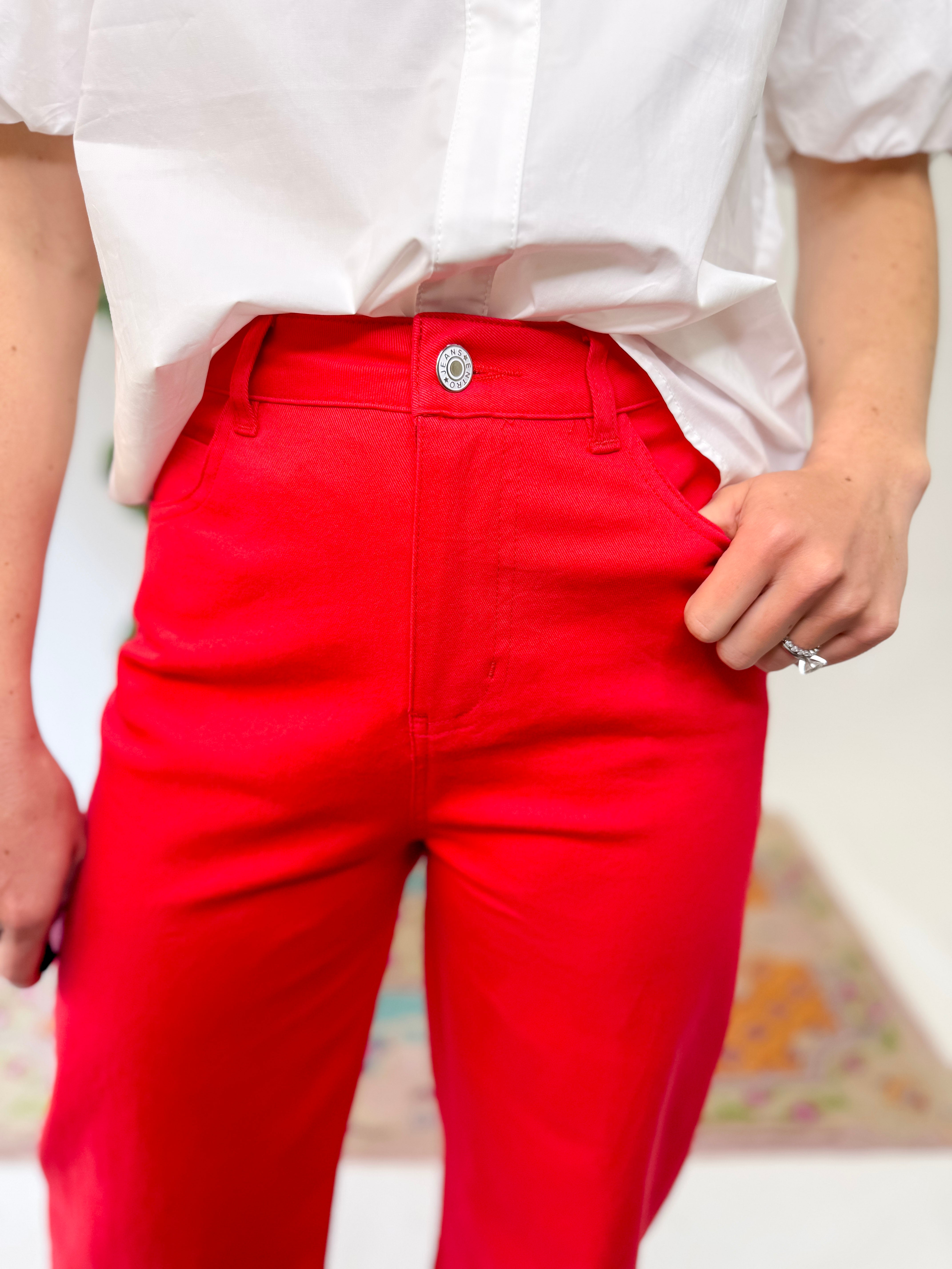 Harper Mid-Rise Flare Jeans - Red