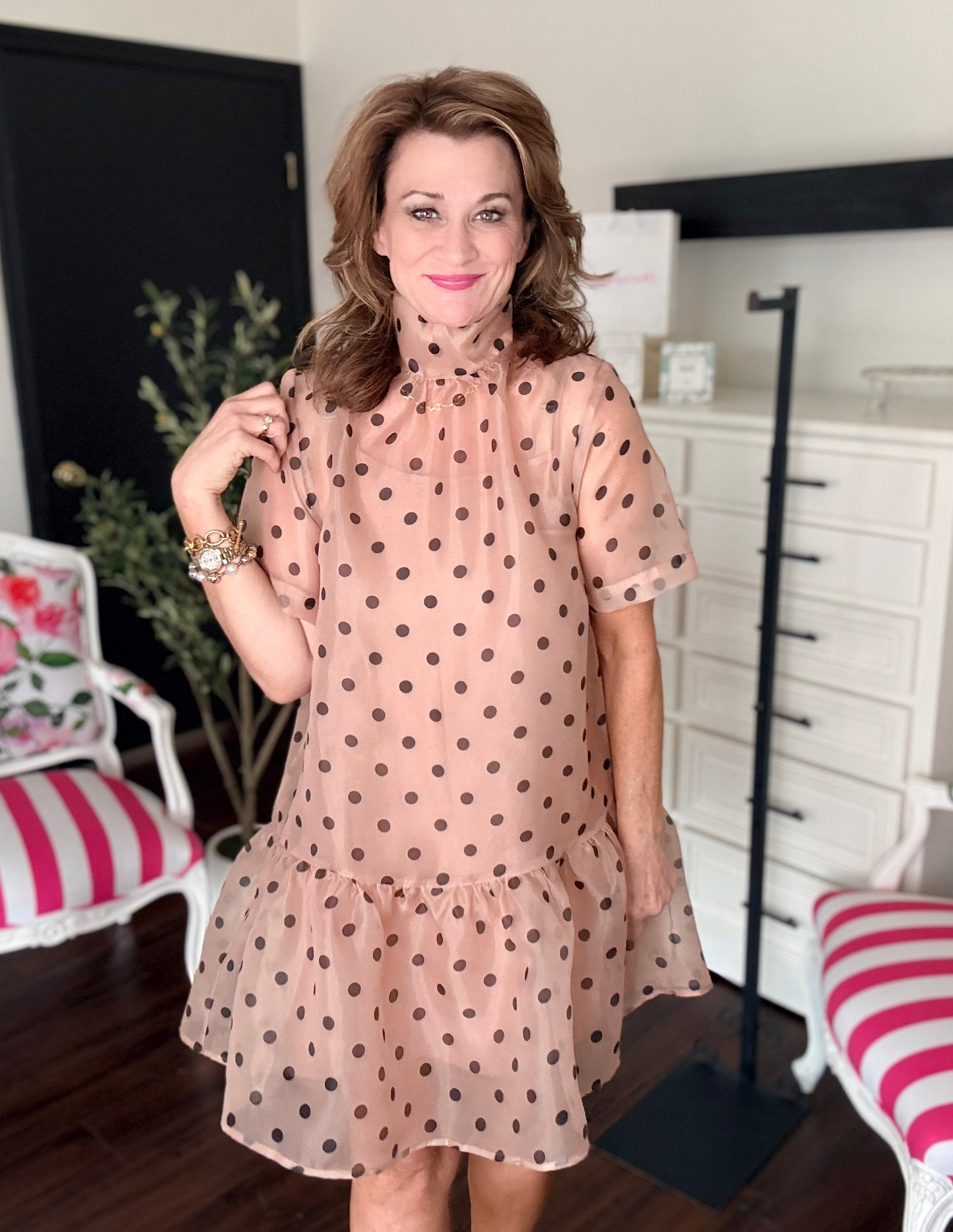 Dottie Polka Dot Mini Dress - Ecru