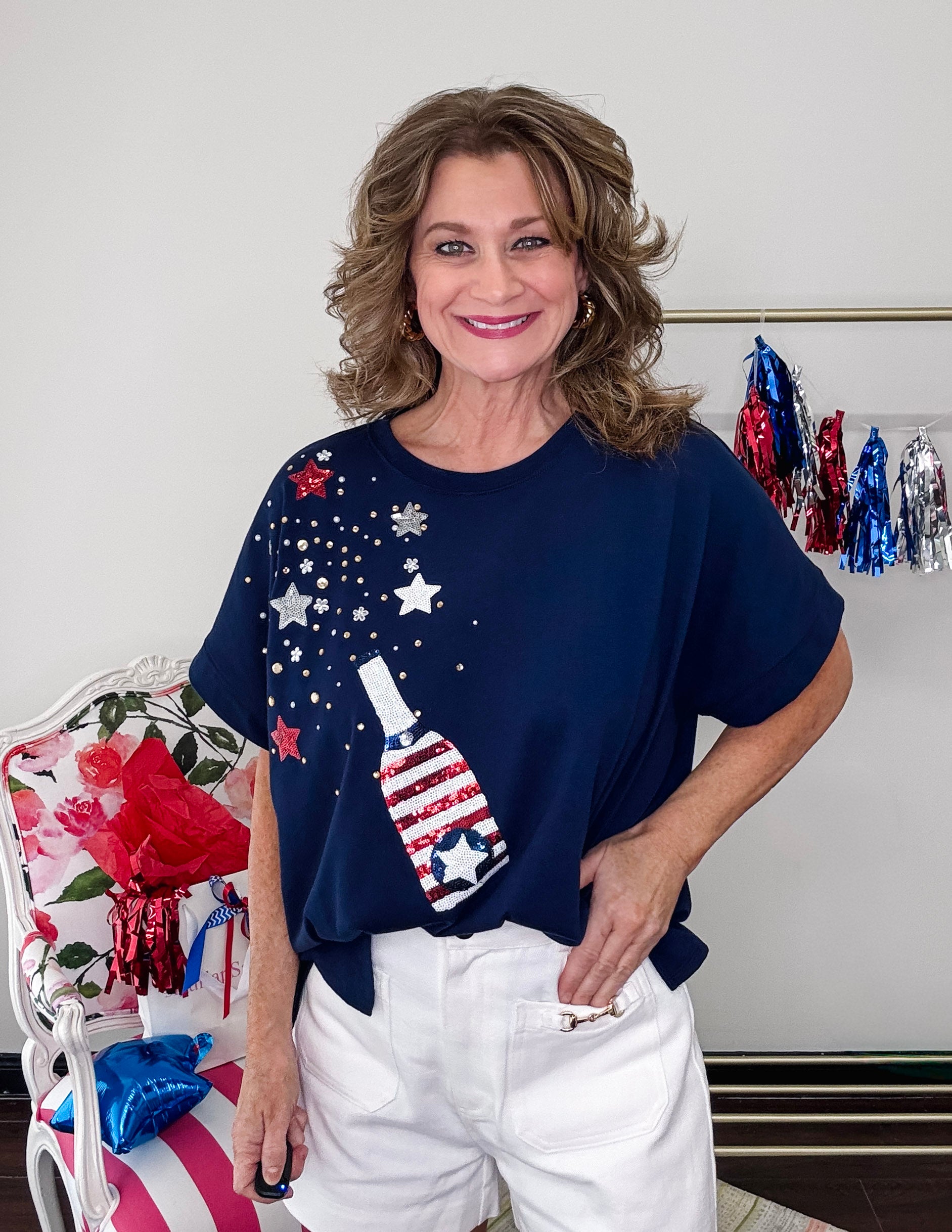 4th Of July Sparkle Top- Navy