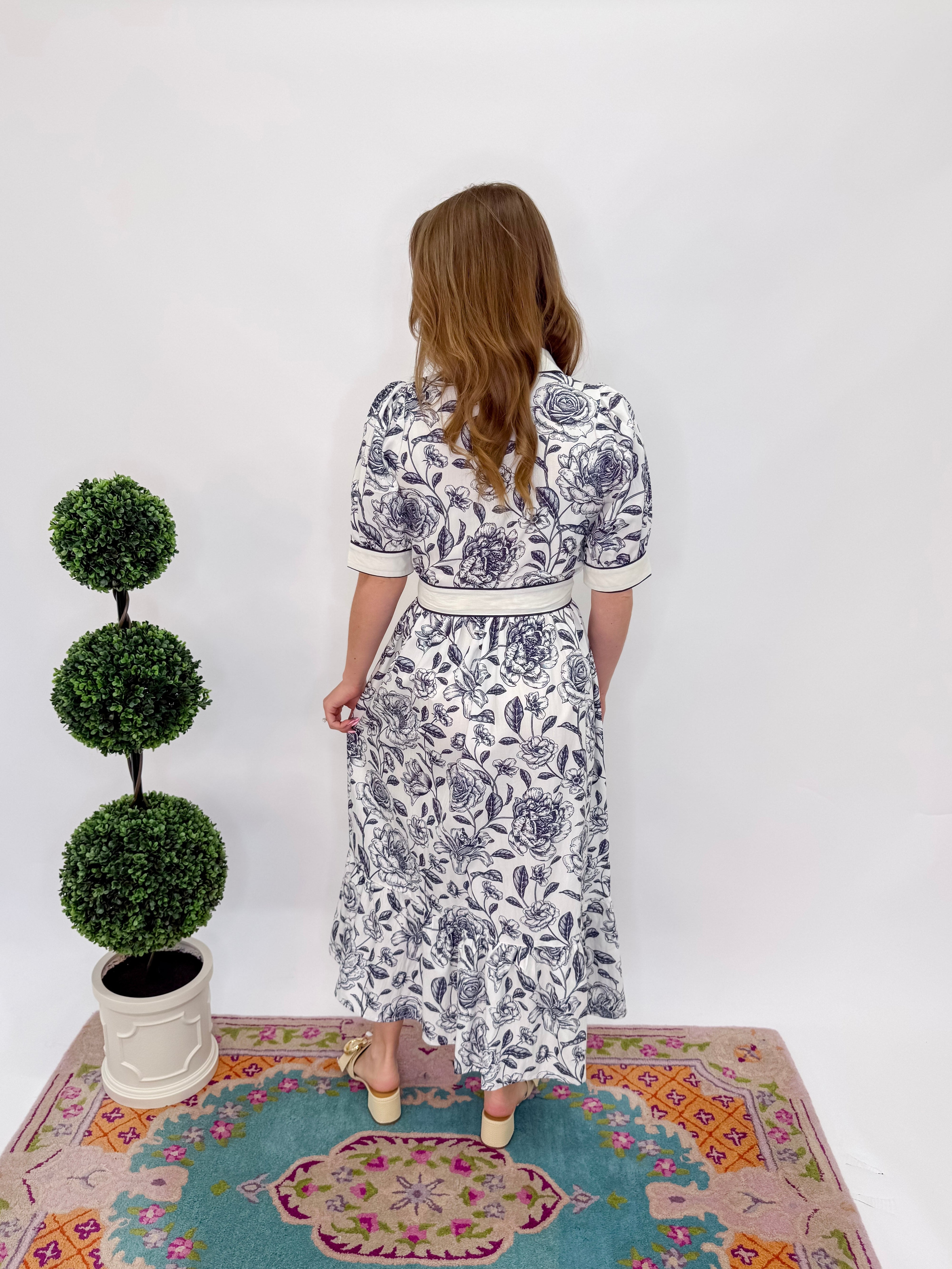 Rosalie Button Down Midi Dress - Navy