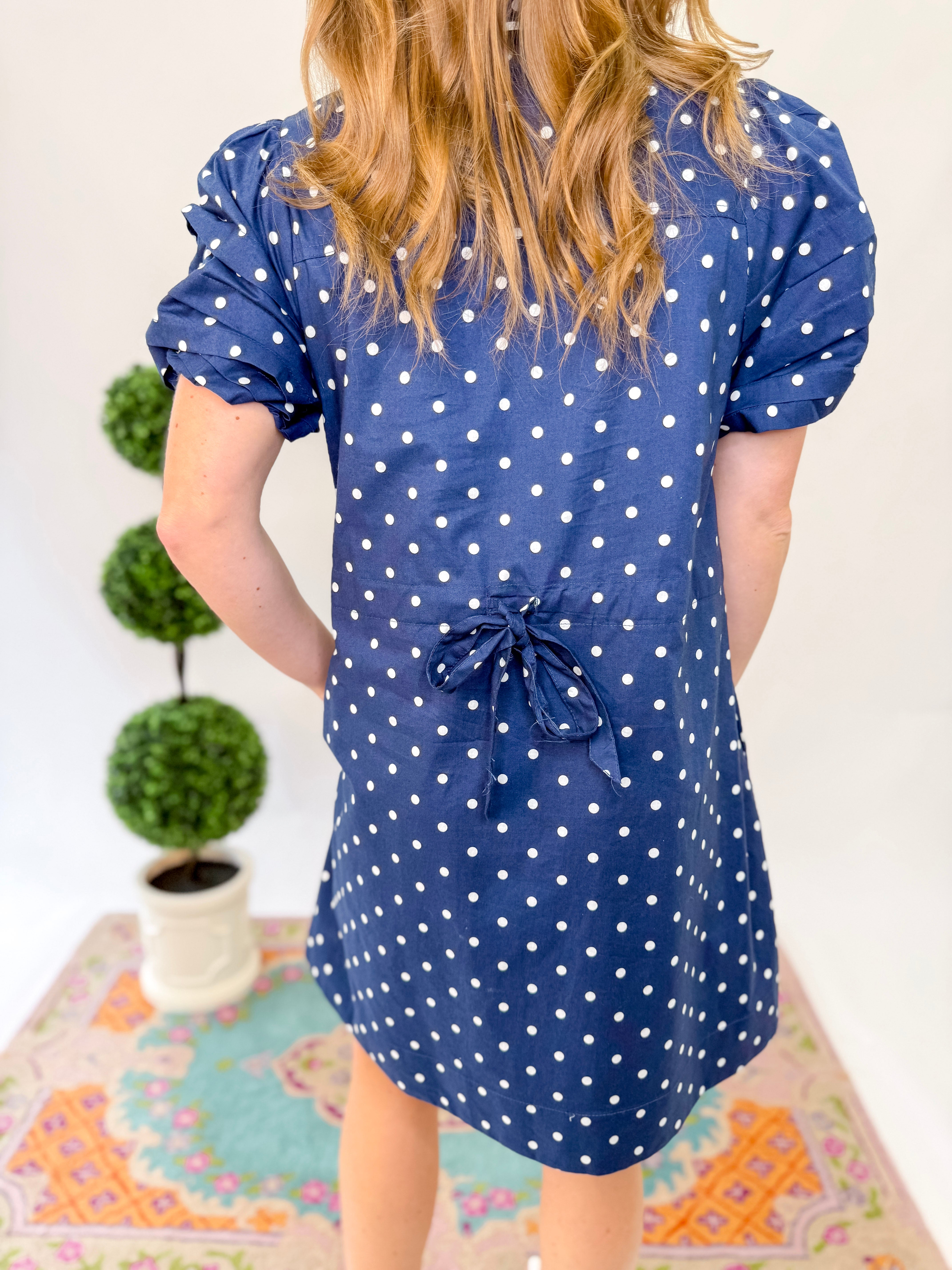 Melody Polka Dot Puff Sleeve Dress - Navy