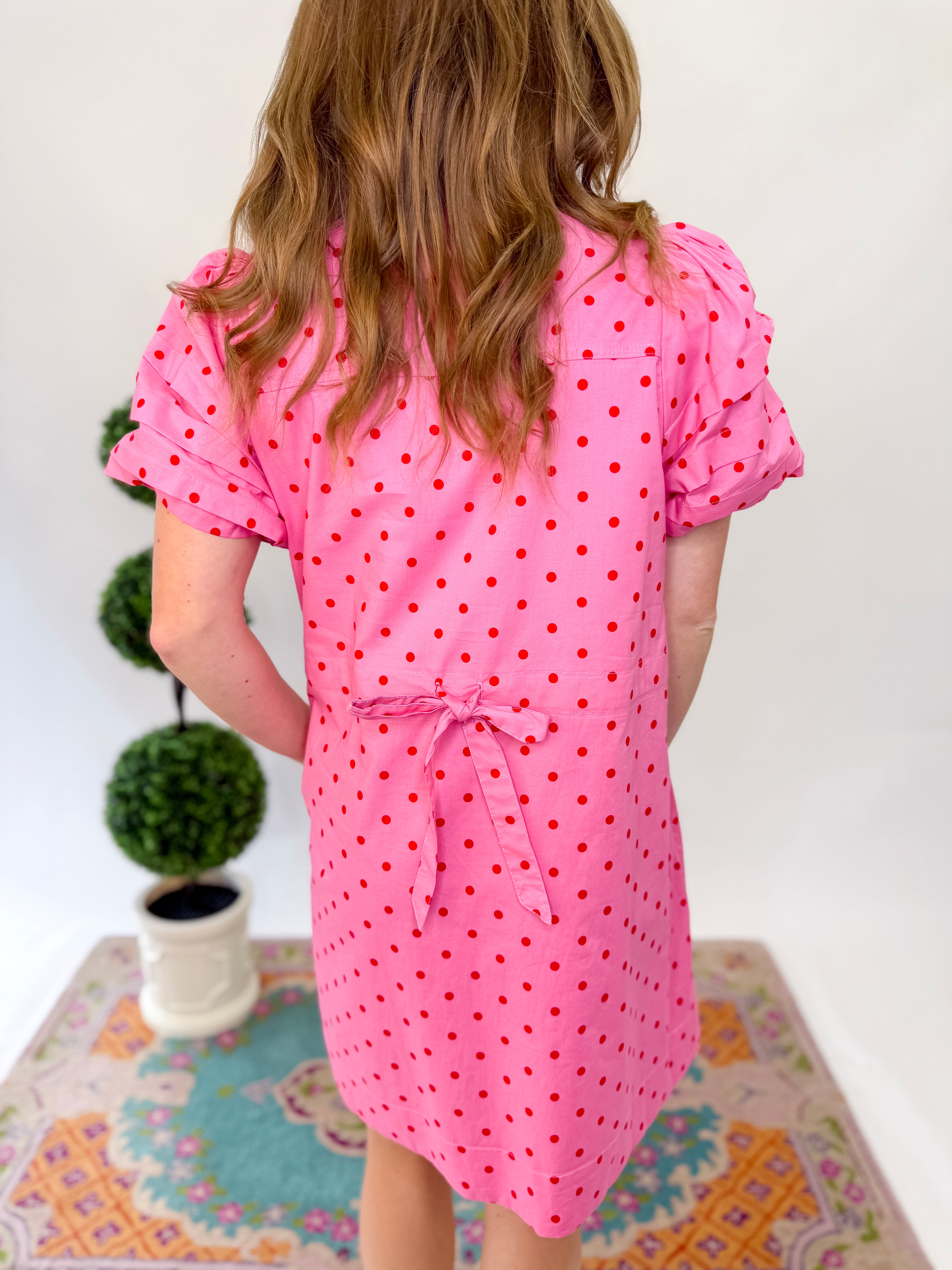 Melody Polka Dot Puff Sleeve Dress - Pink