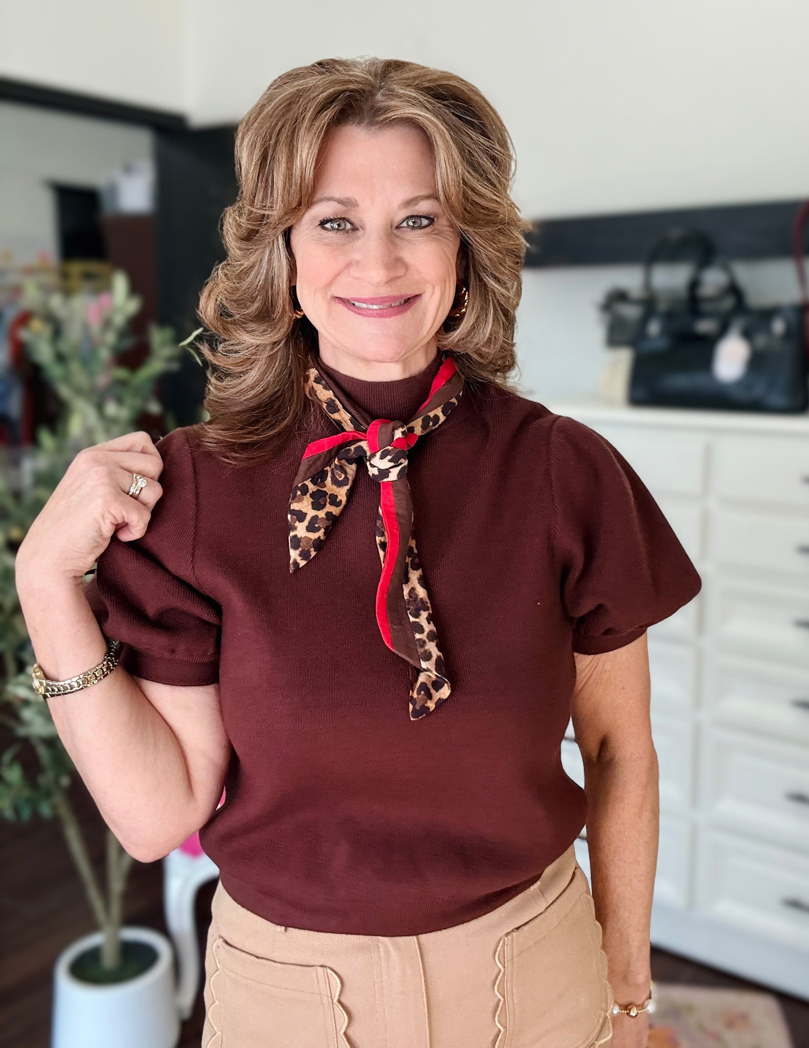 Scarf Detail Top - Brown