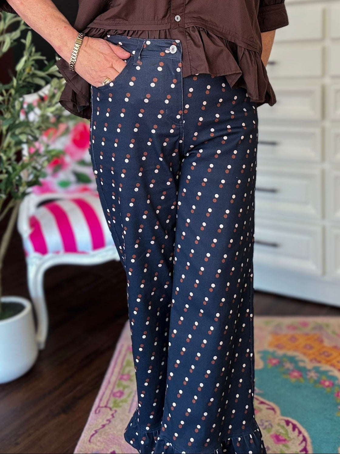 Denim Polka Dot Pant-Navy