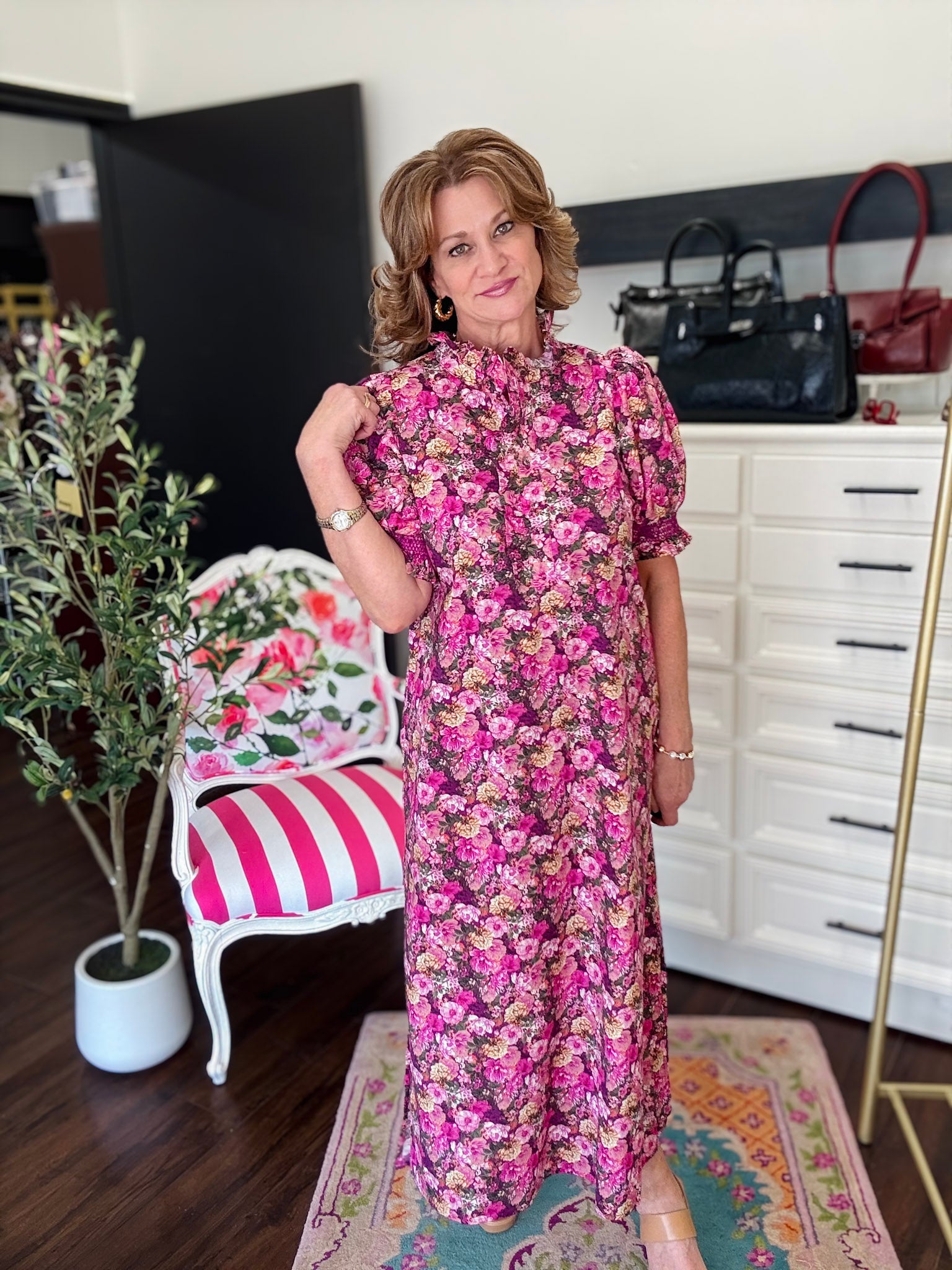 Magenta Bloom Midi Dress