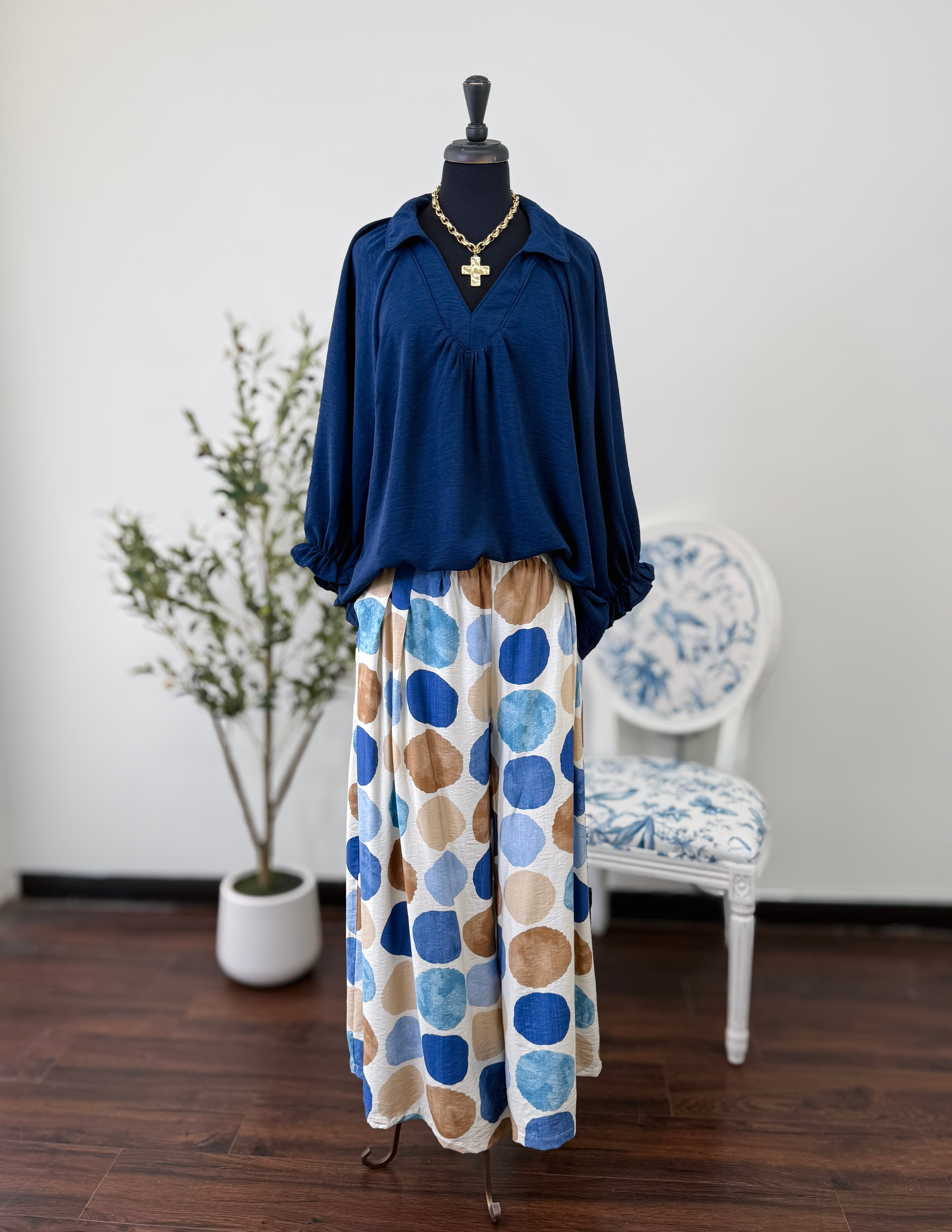 Navy V-Neck Top-Plus