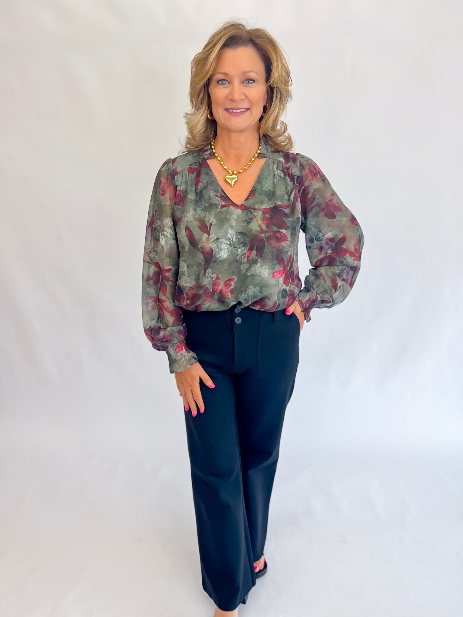 Harvest Olive Floral Blouse