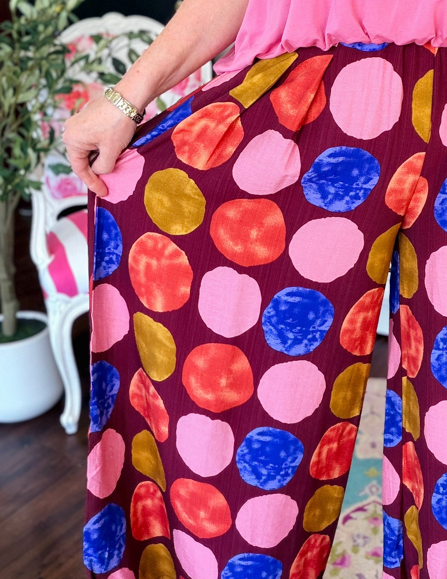 Dot Matrix Pant-Burgundy Mix