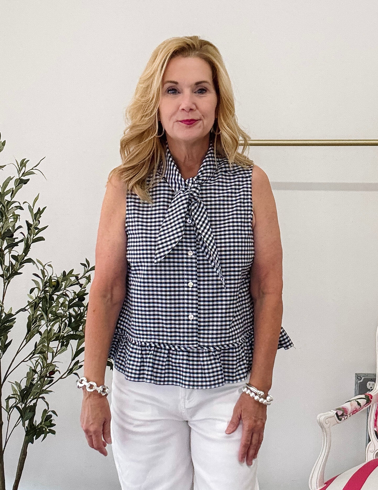Crisp Gingham Top-Navy