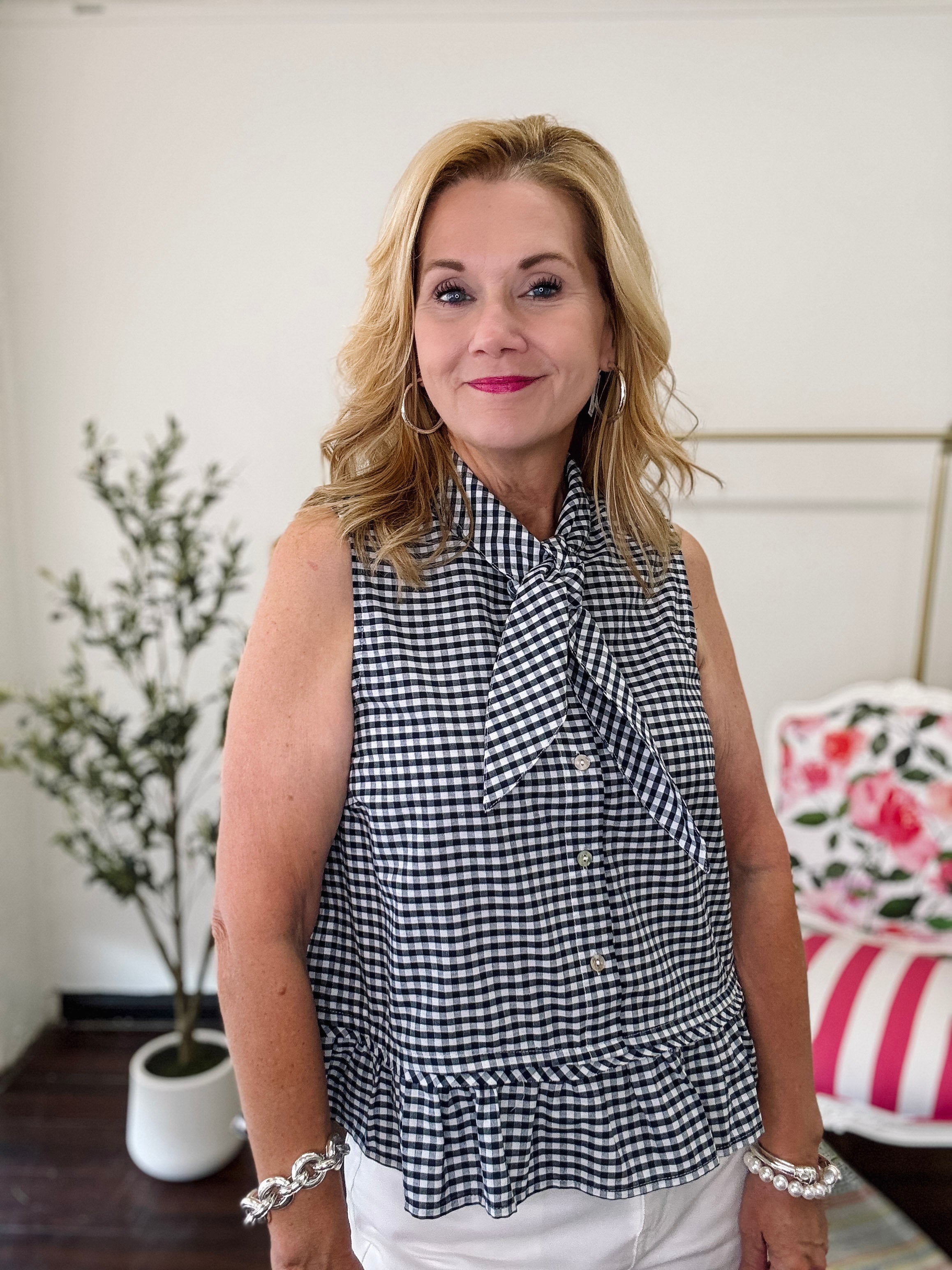 Crisp Gingham Top-Navy