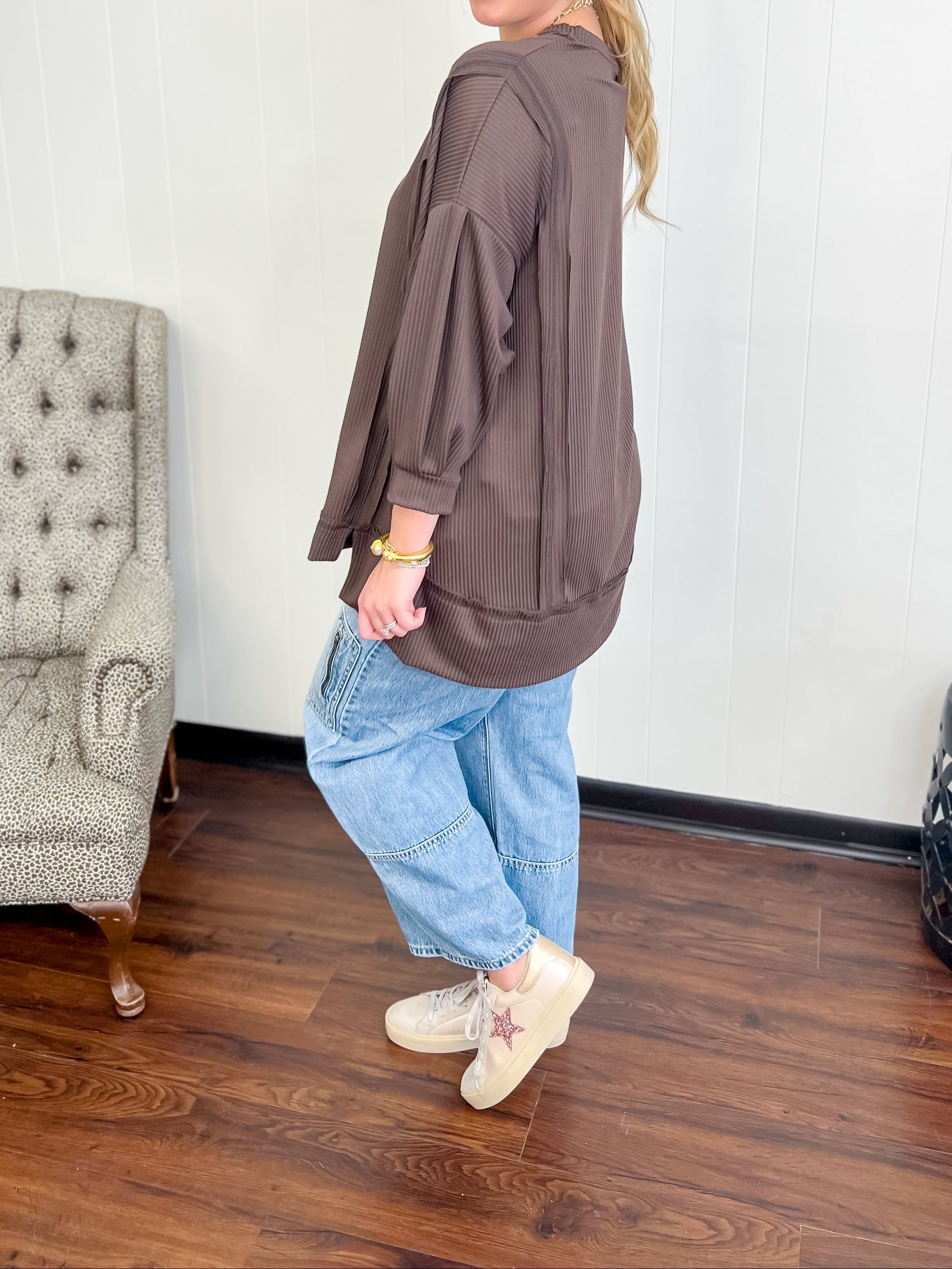Over-Sized Brown Tunic Top-Brown
