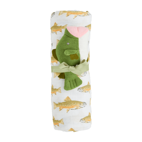 [Mud Pie] Fish Swaddle and Rattle Set