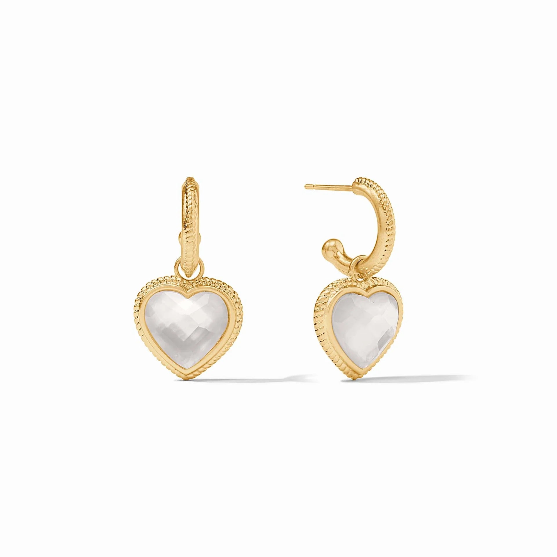 [Julie Vos]  Heart Hoop & Charm Earrings-Iridescent Clear Crystal