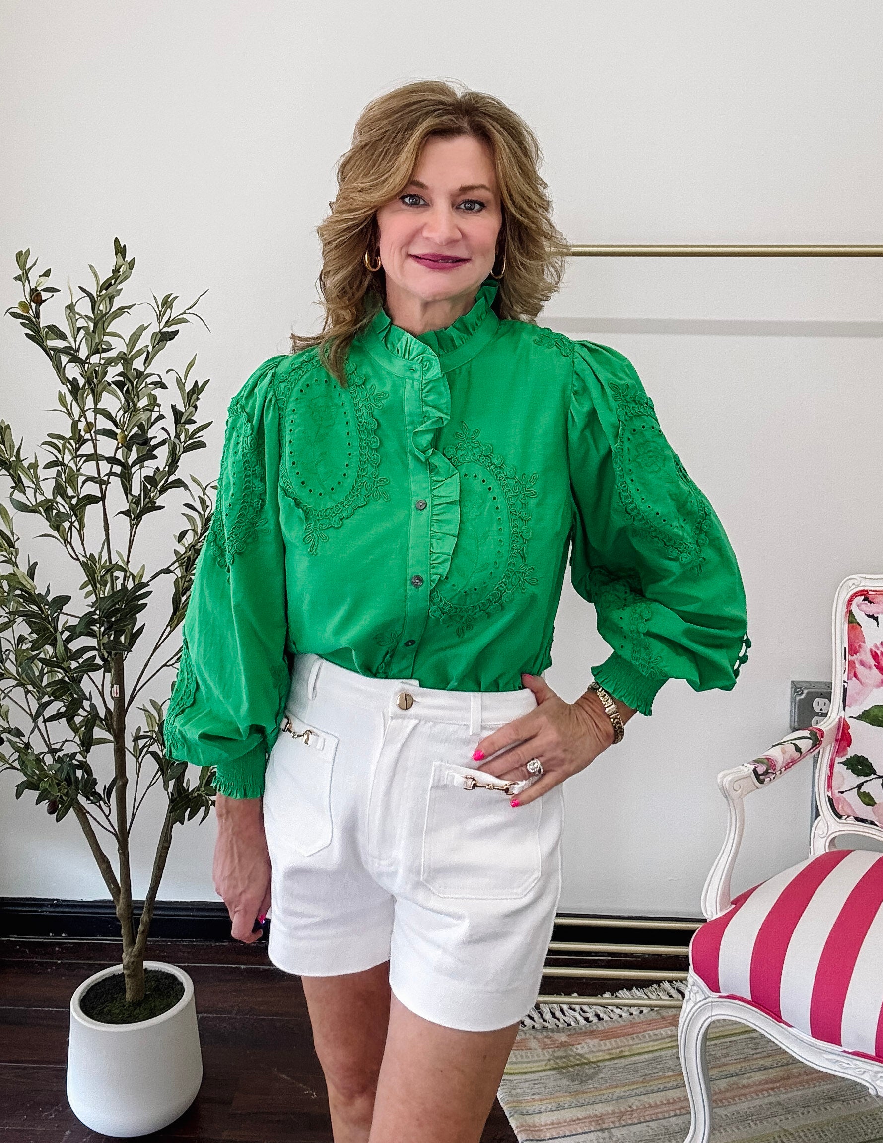 Grace Button Front Top- Green