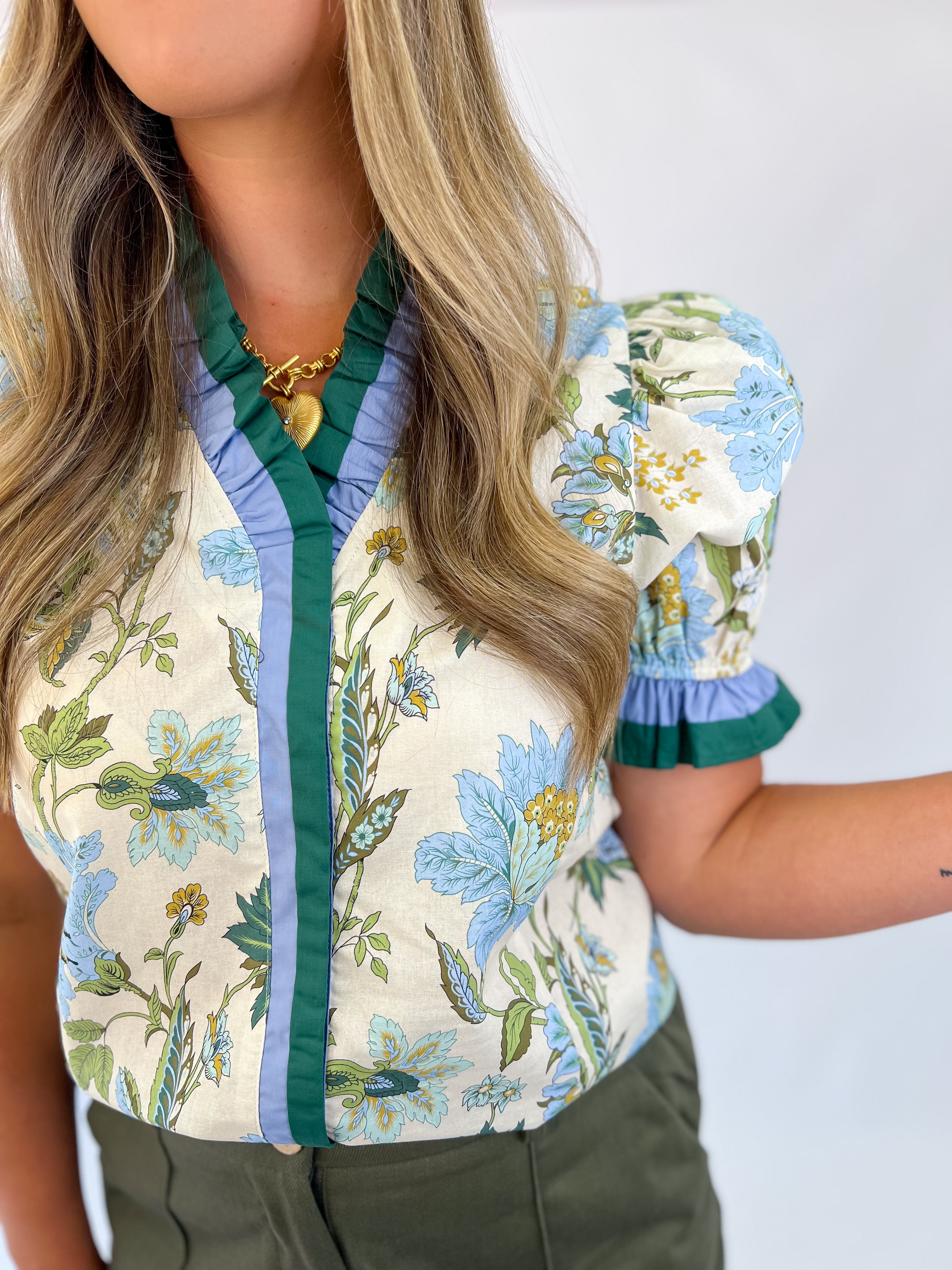 Fall Umber Floral Top-Ecru