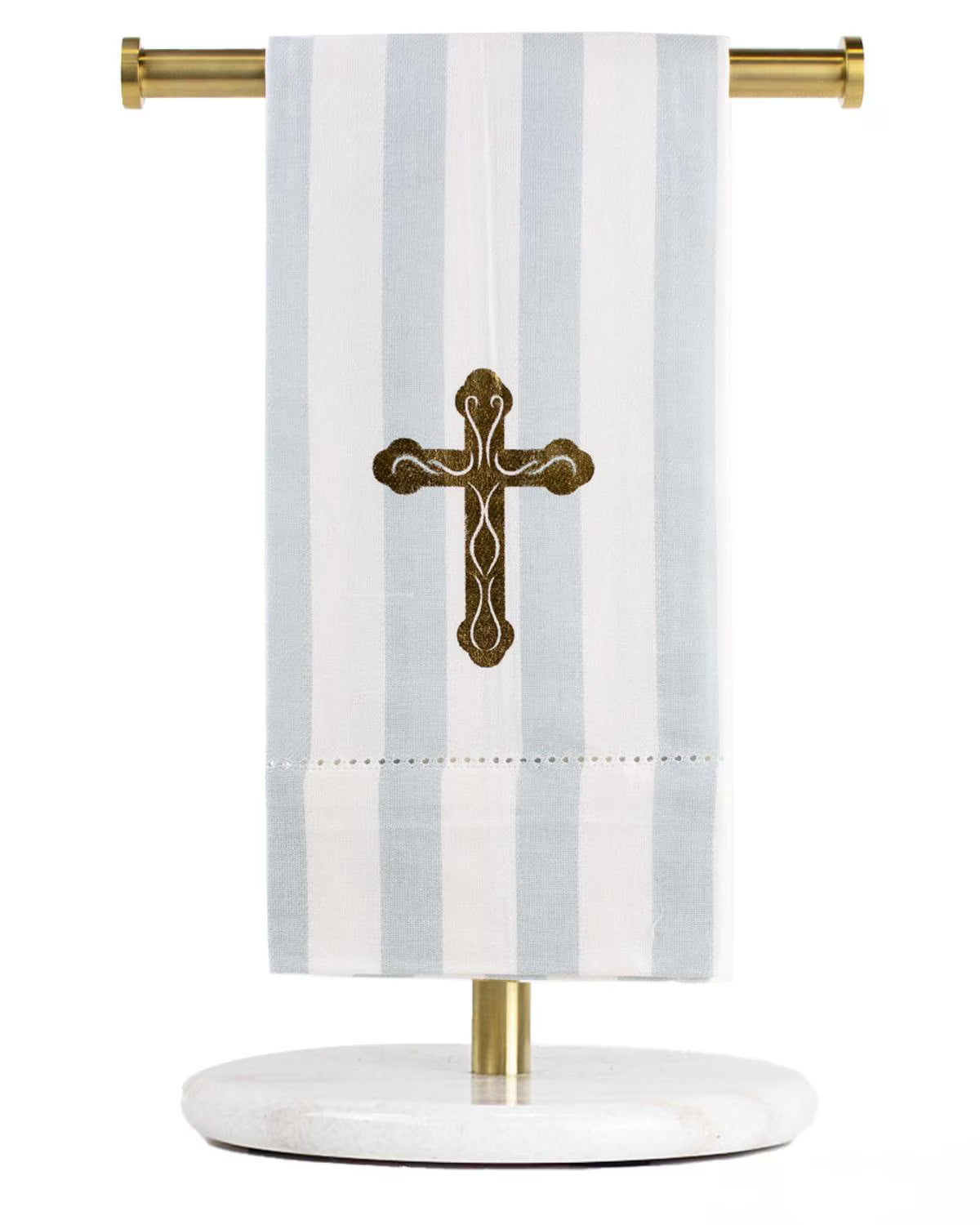 Everlasting Cross Hemstitch Hand Towel 20 x28 - White/Ice/Gold