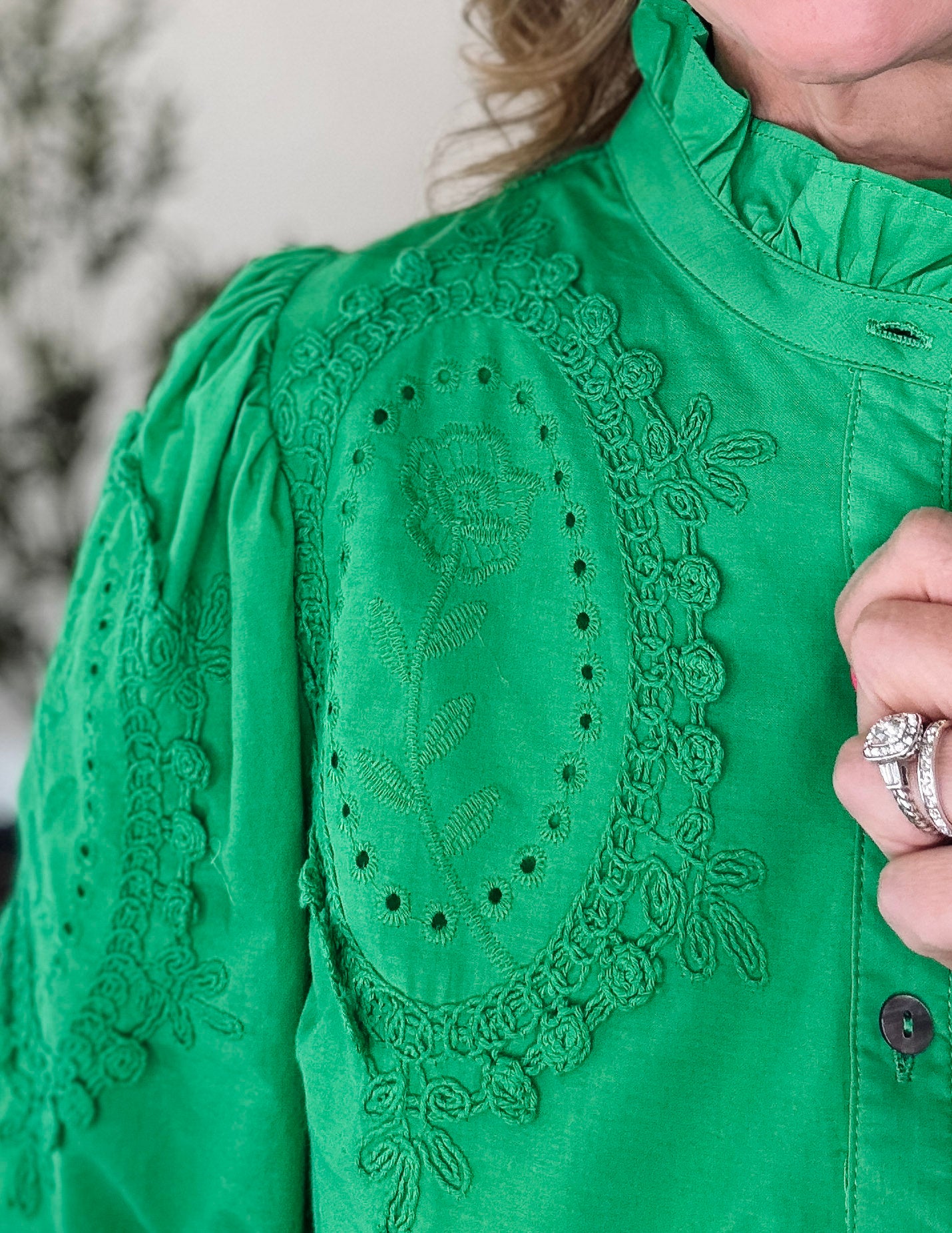 Grace Button Front Top- Green