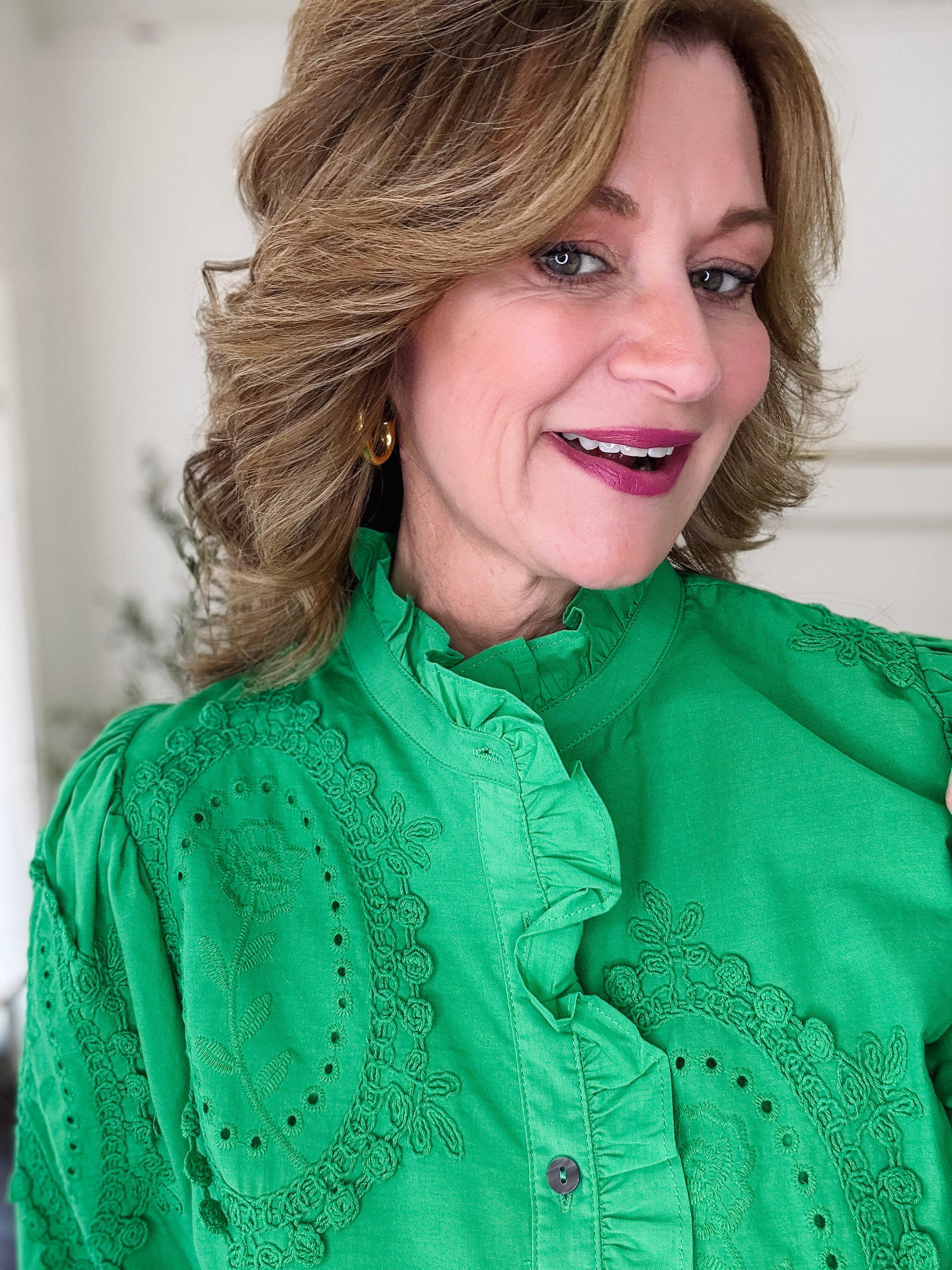 Grace Button Front Top- Green