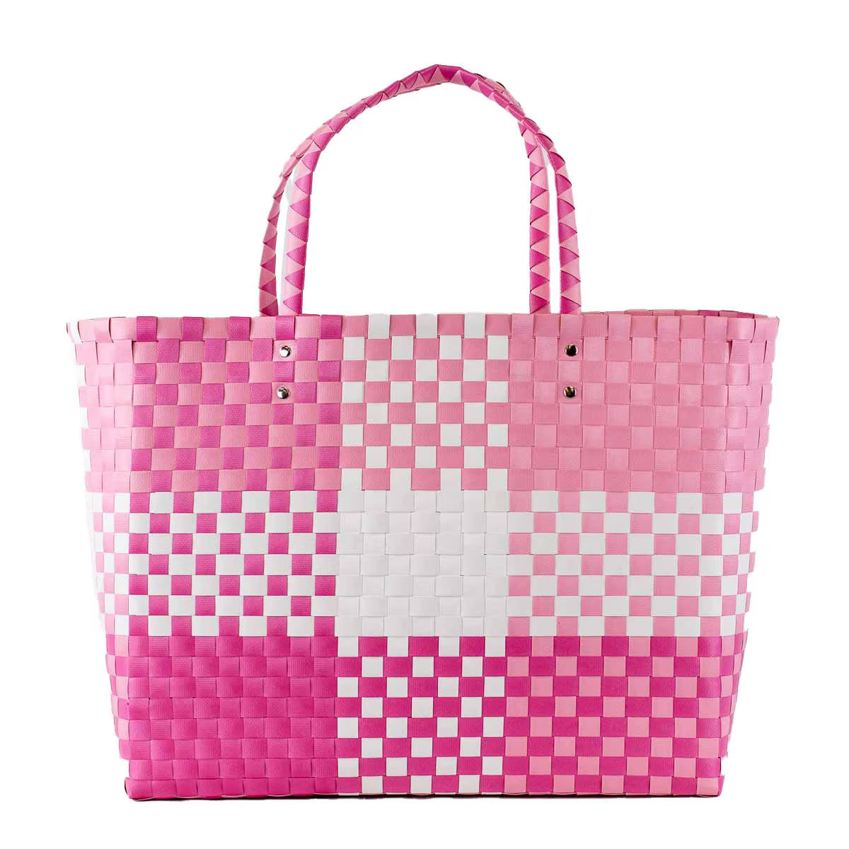 Heather Woven Beach Tote - White/Pink