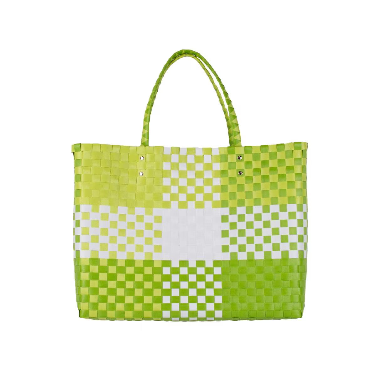 Heather Woven Beach Tote  - Lime/White
