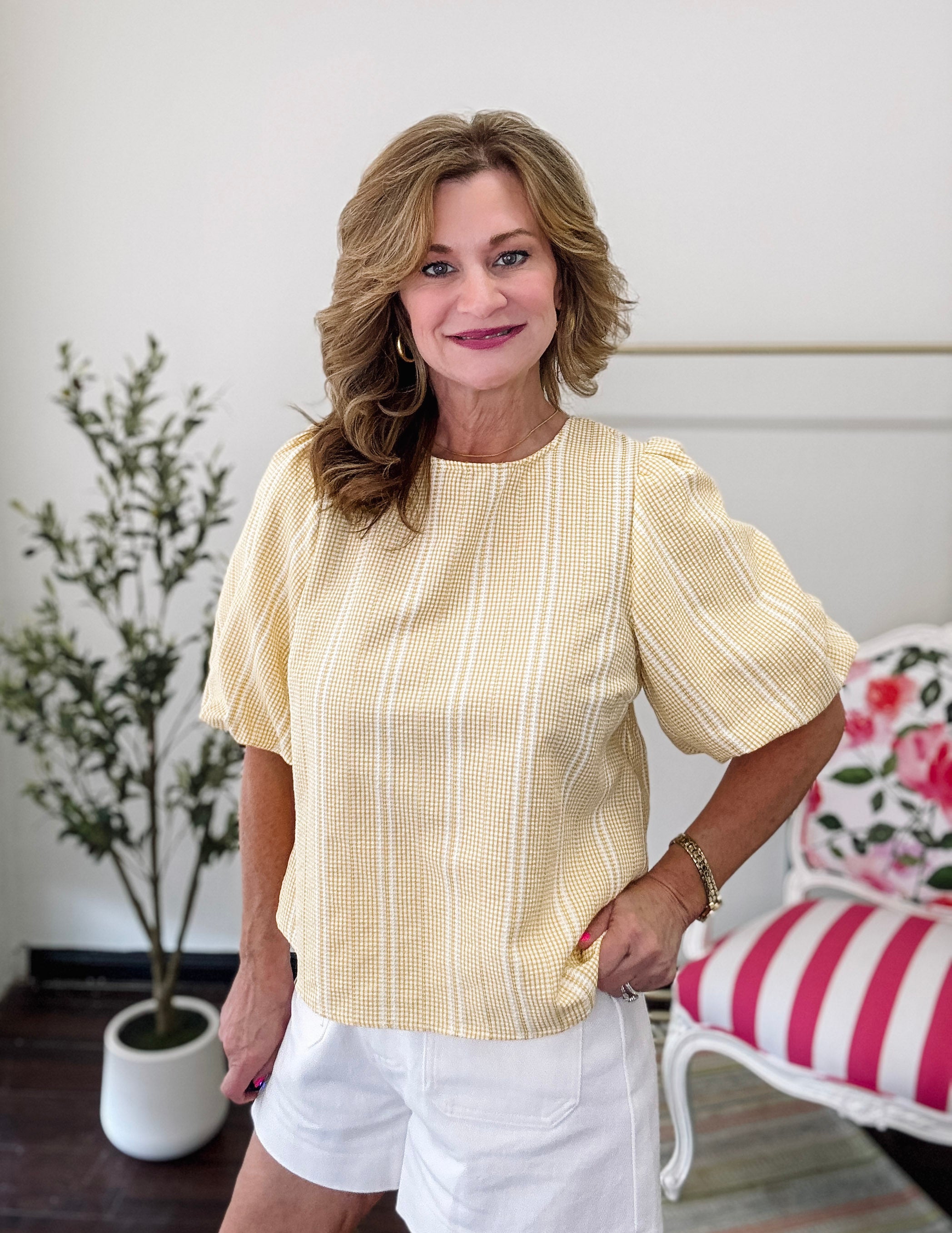 Yellow Gingham Bow Back Top
