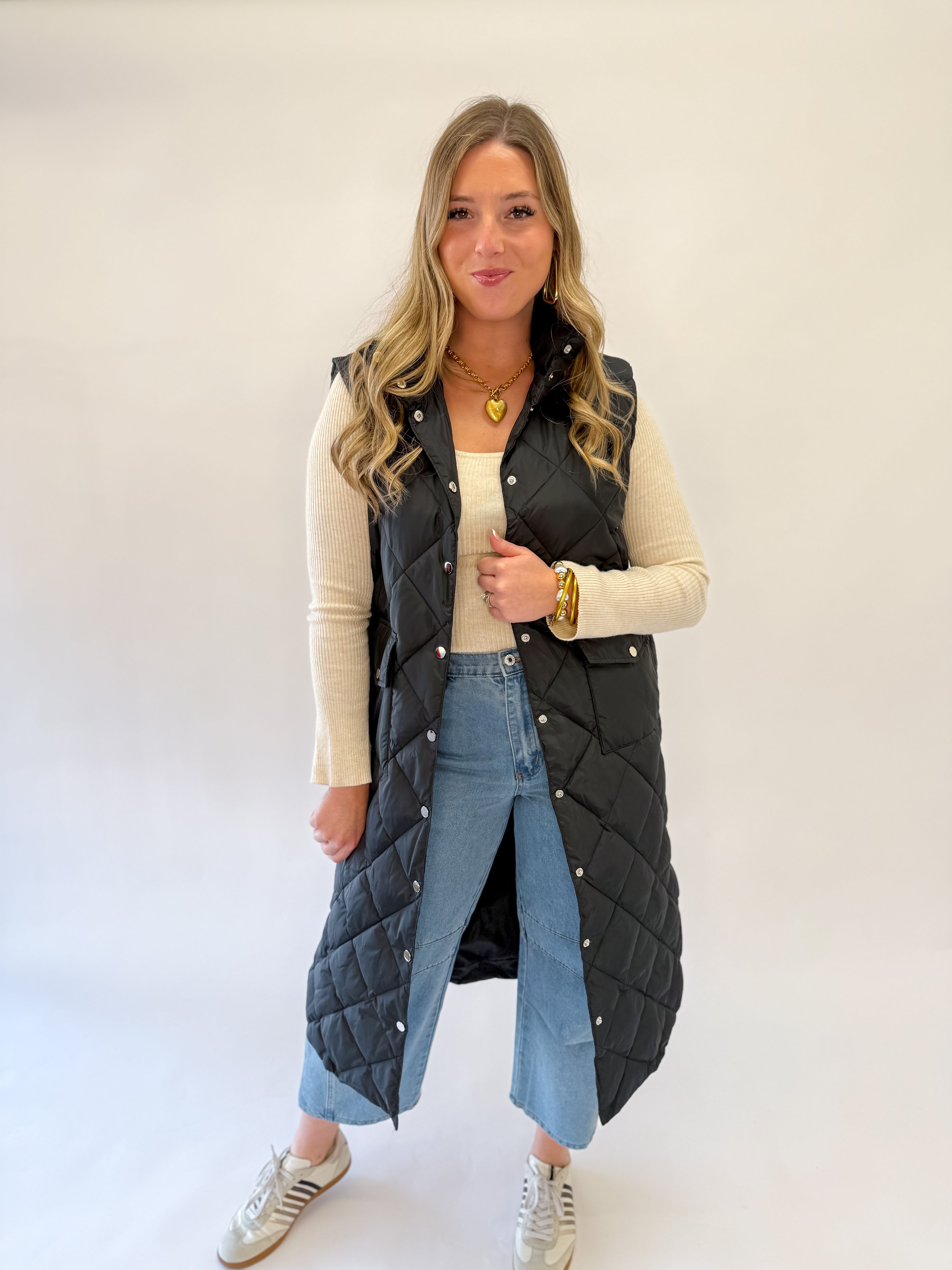Shea Long Down Filled Quilted Vest