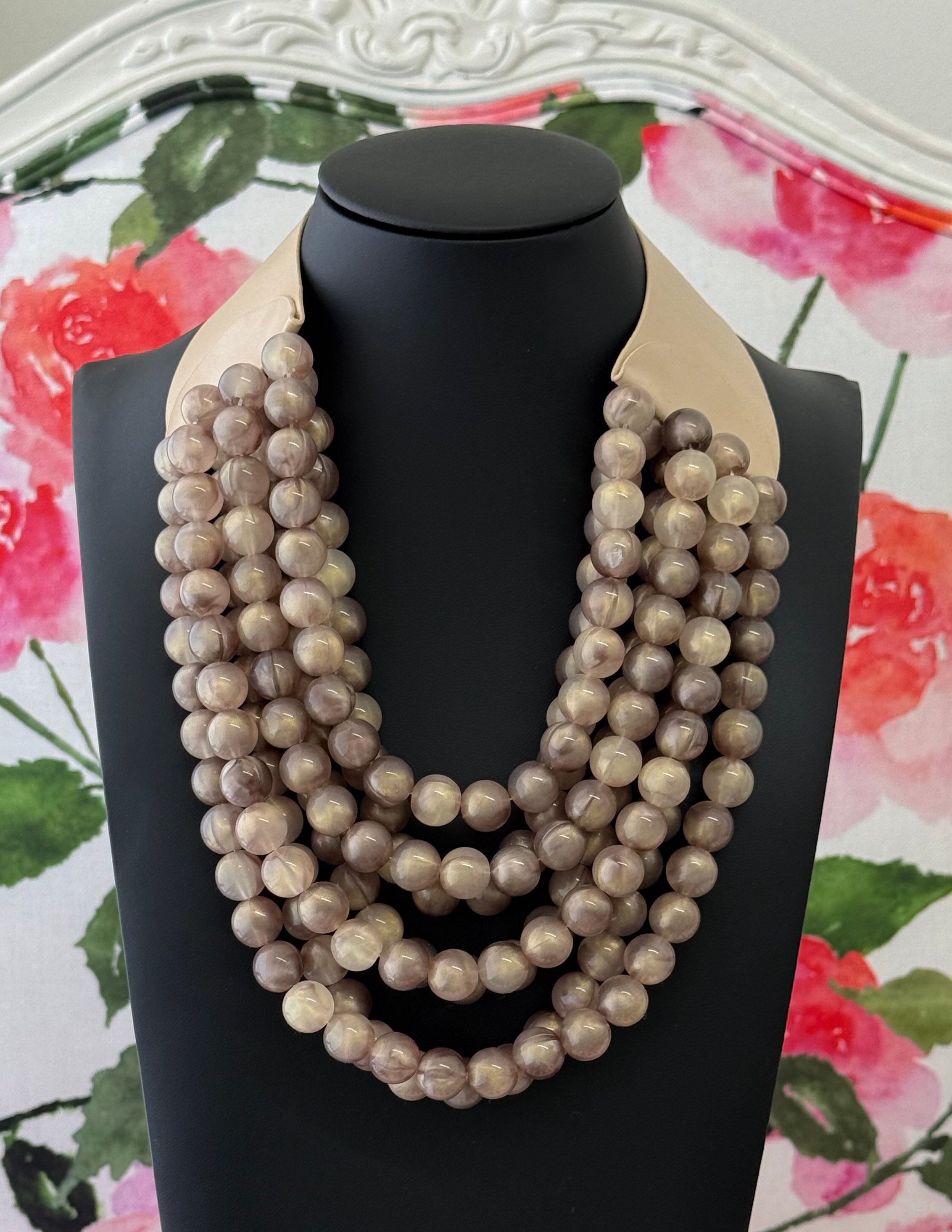 Multi-Strand Magnetic Clasp Necklace-Taupe