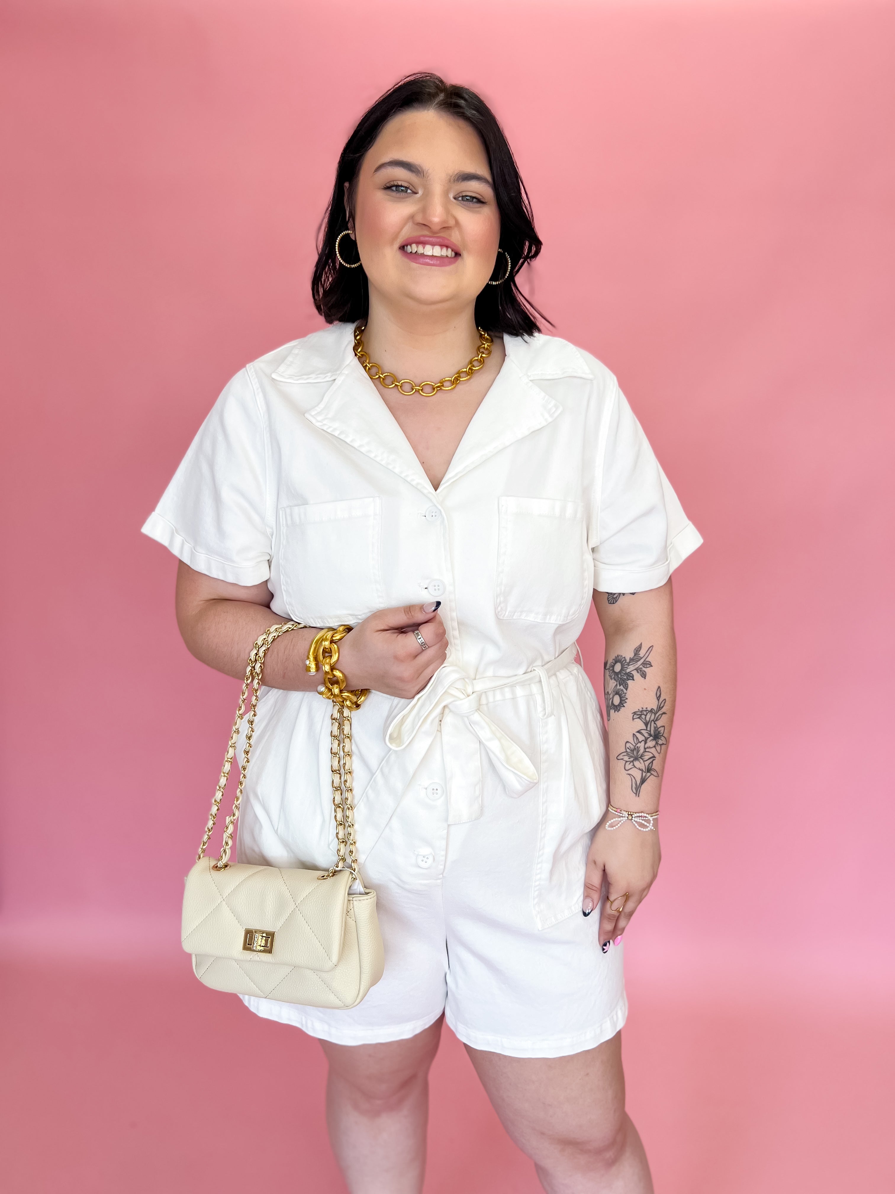 [Plus Size] Carefree Days Washed Romper-White