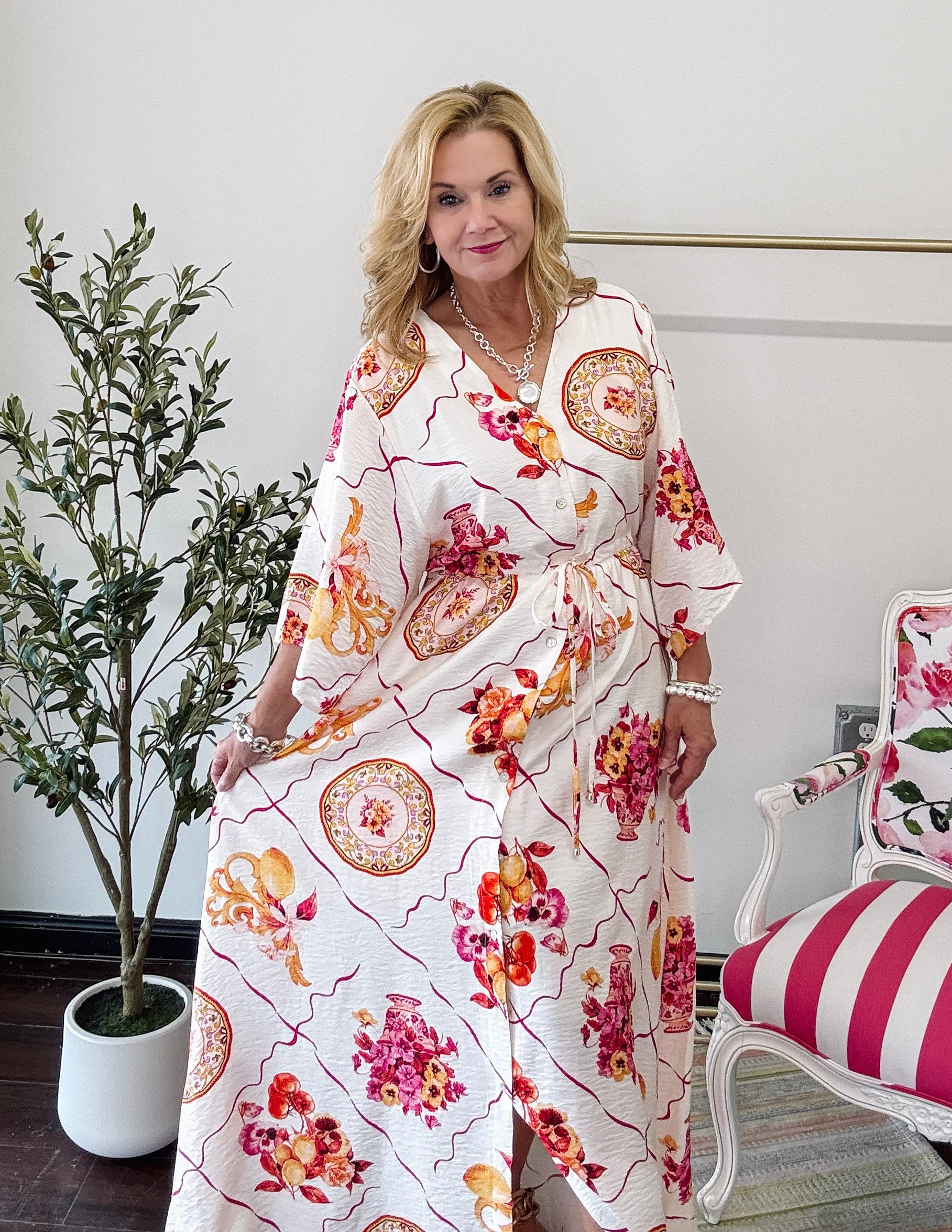 Summer Bouquet Button Dress