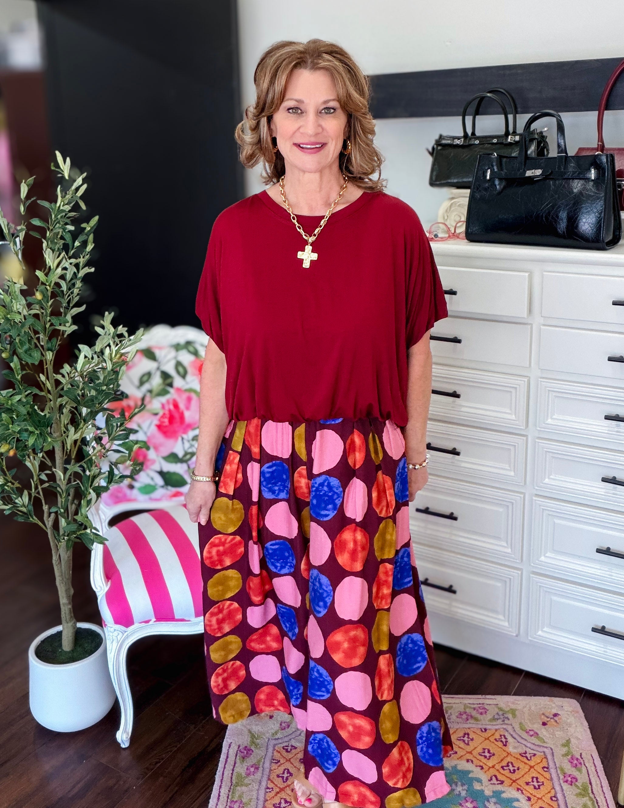 Dot Matrix Pant-Burgundy Mix