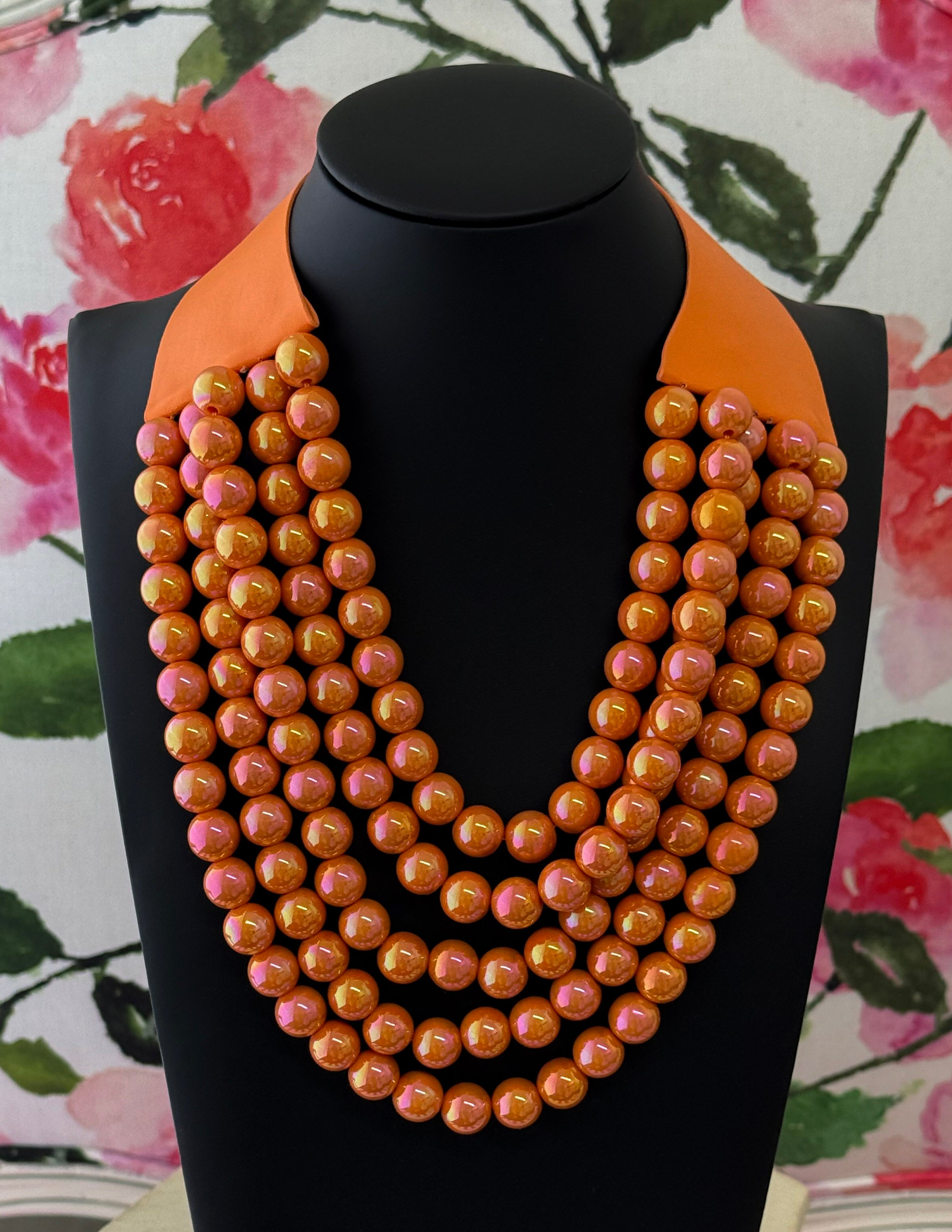 Multi-Strand Magnetic Clasp Necklace- Orange