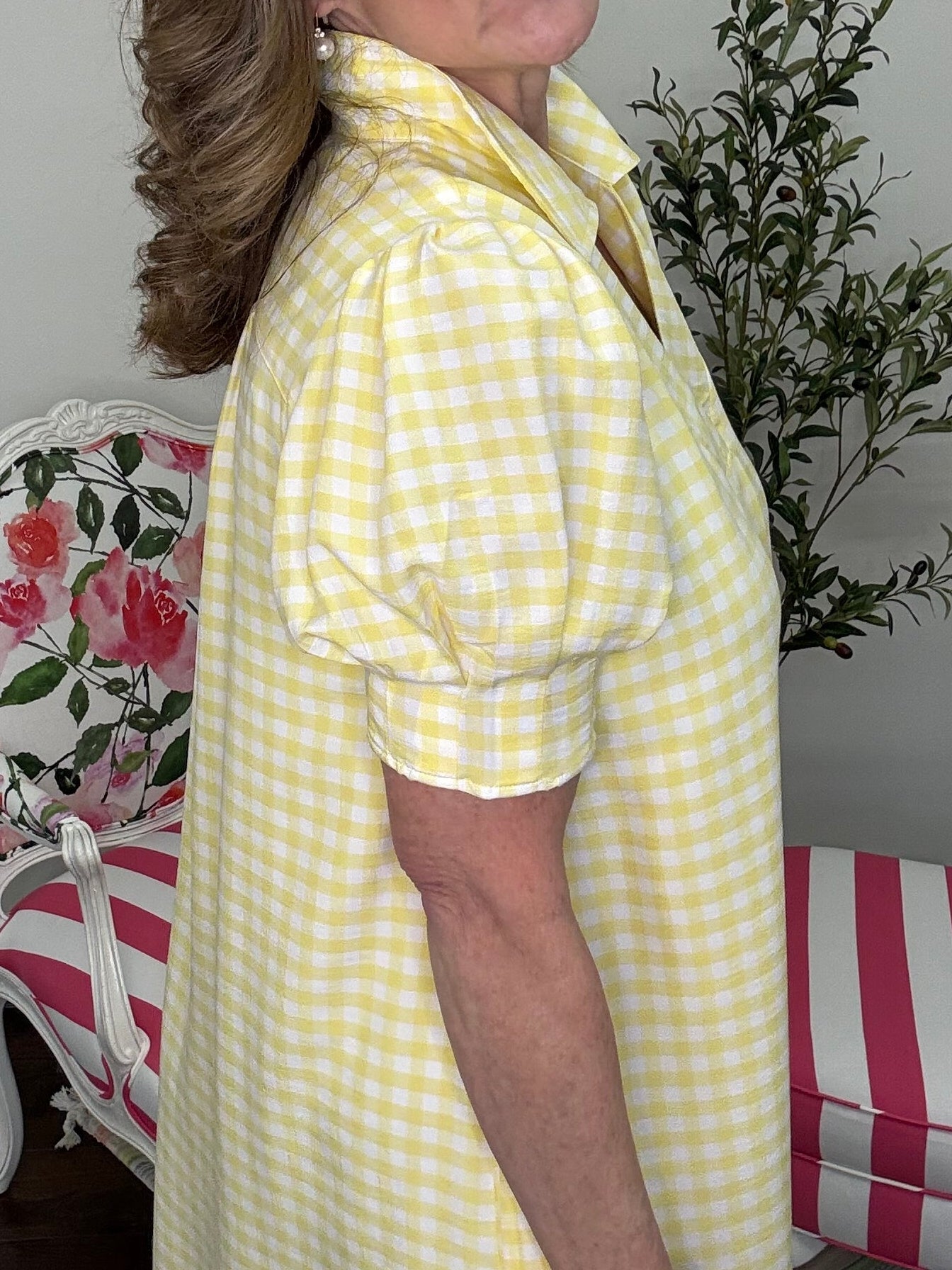 Nora Gingham Midi Dress - Lemon