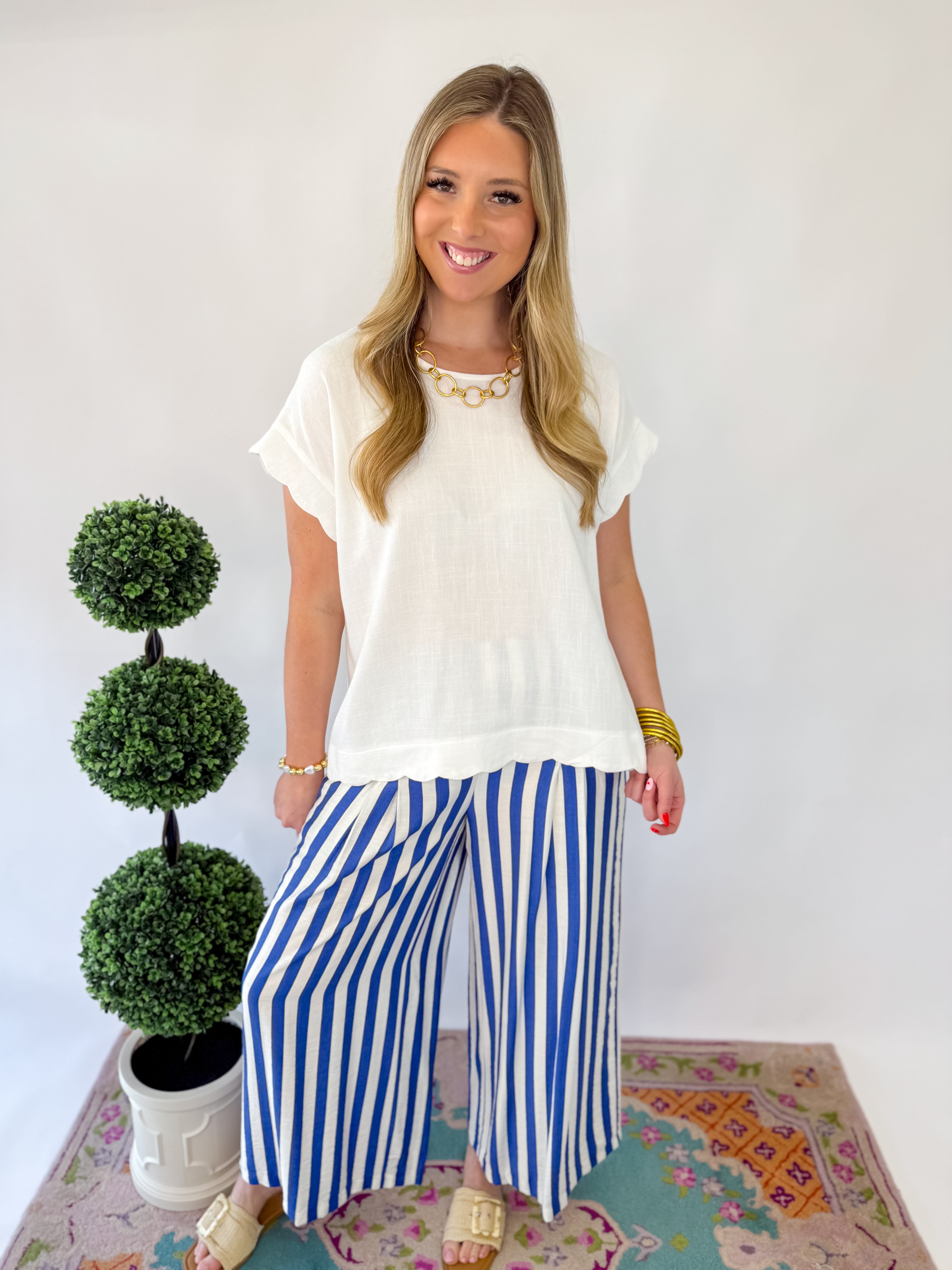 Scalloped Hem Neutral Top - Off White