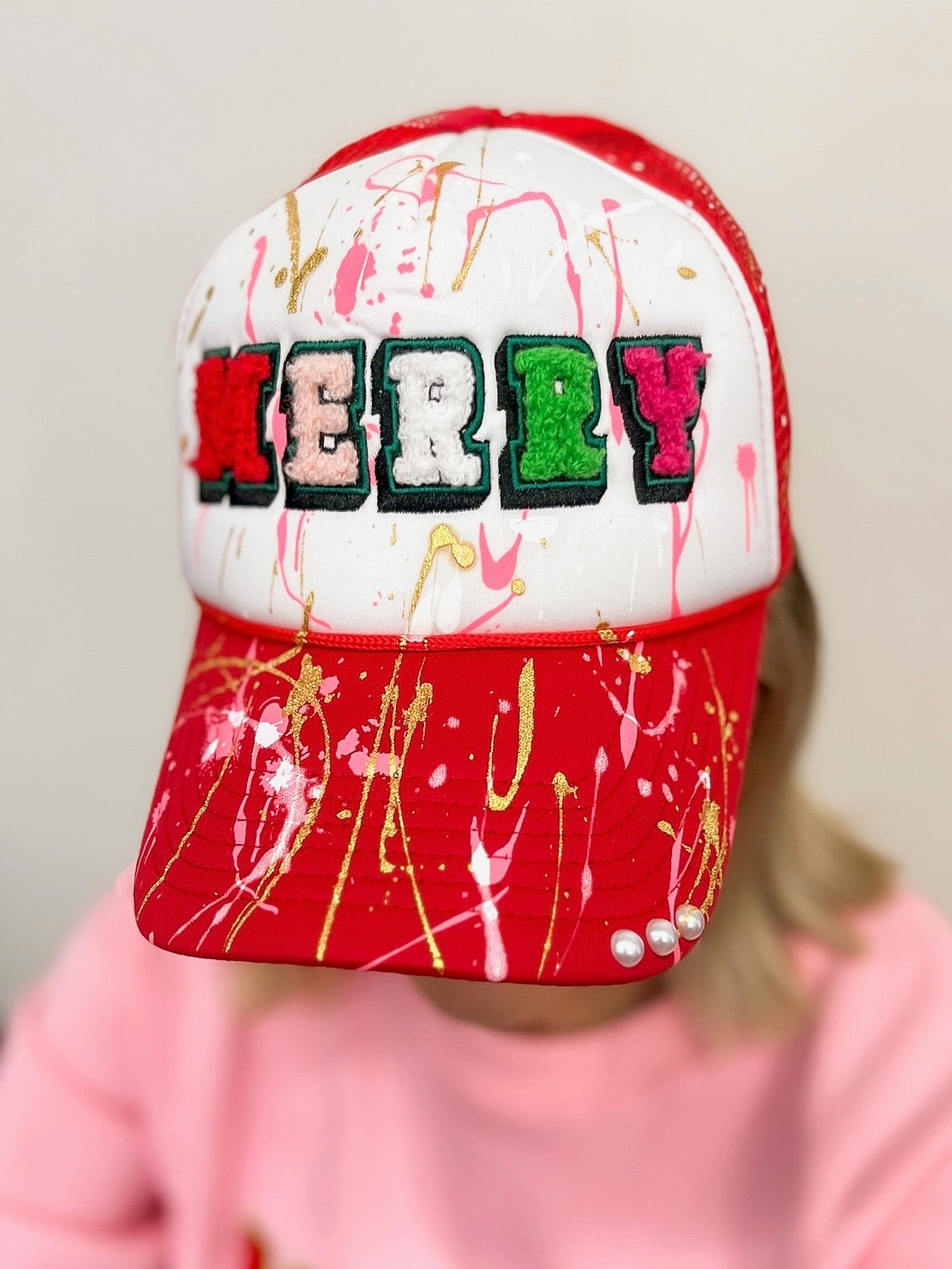 MERRY-Chenille Snapback Hat-Red