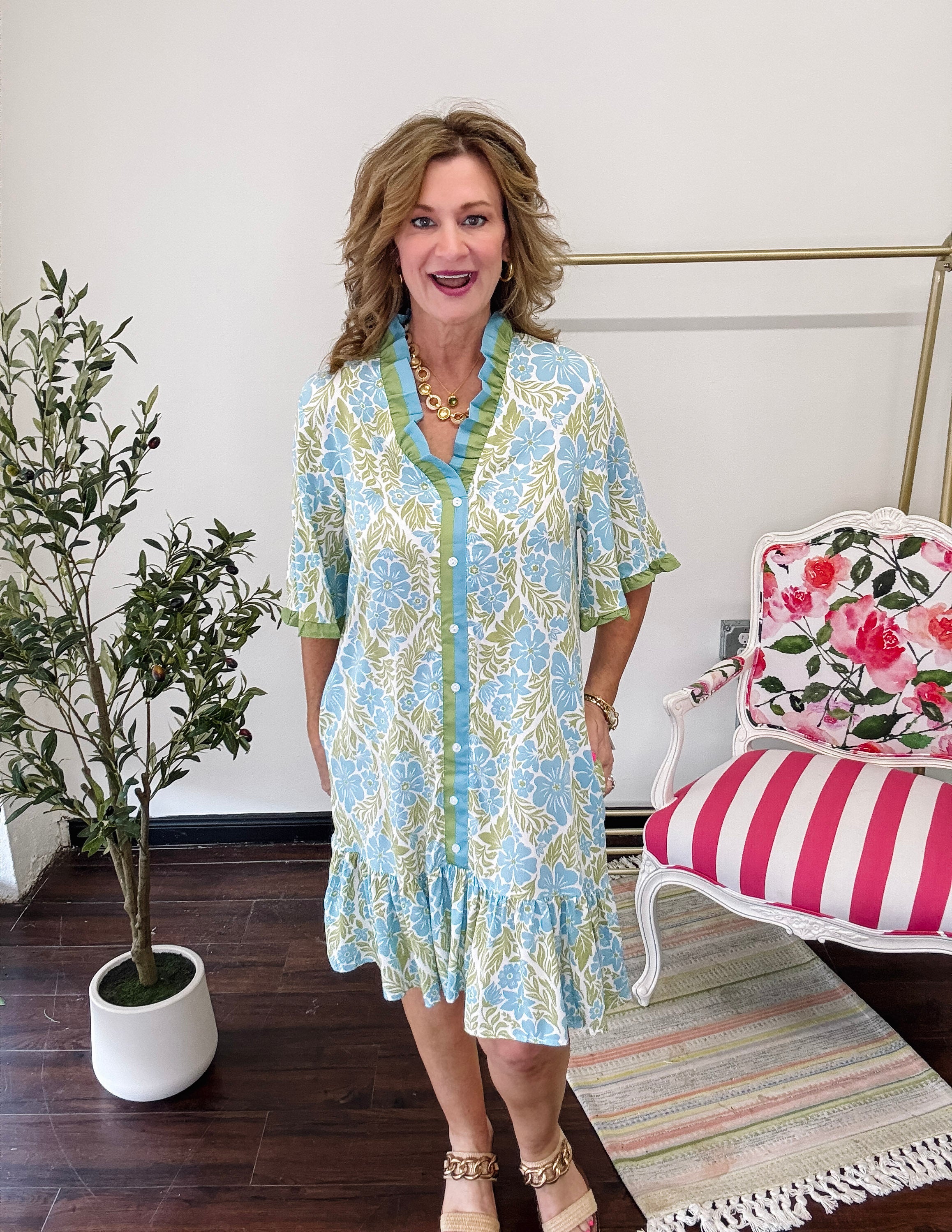 Garden Frill Button Dress